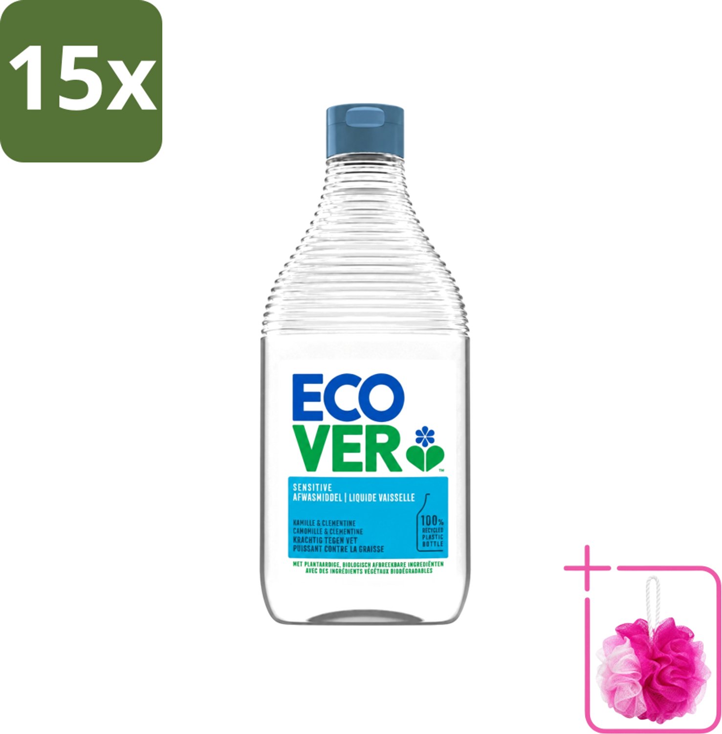 15 x Ecover - Afwasmiddel - Kamille & Clementine - 950 ml - Bulkverpakking - Afwasmiddel kamille en clementine - Douchemop - Plantaardig afwasmiddel