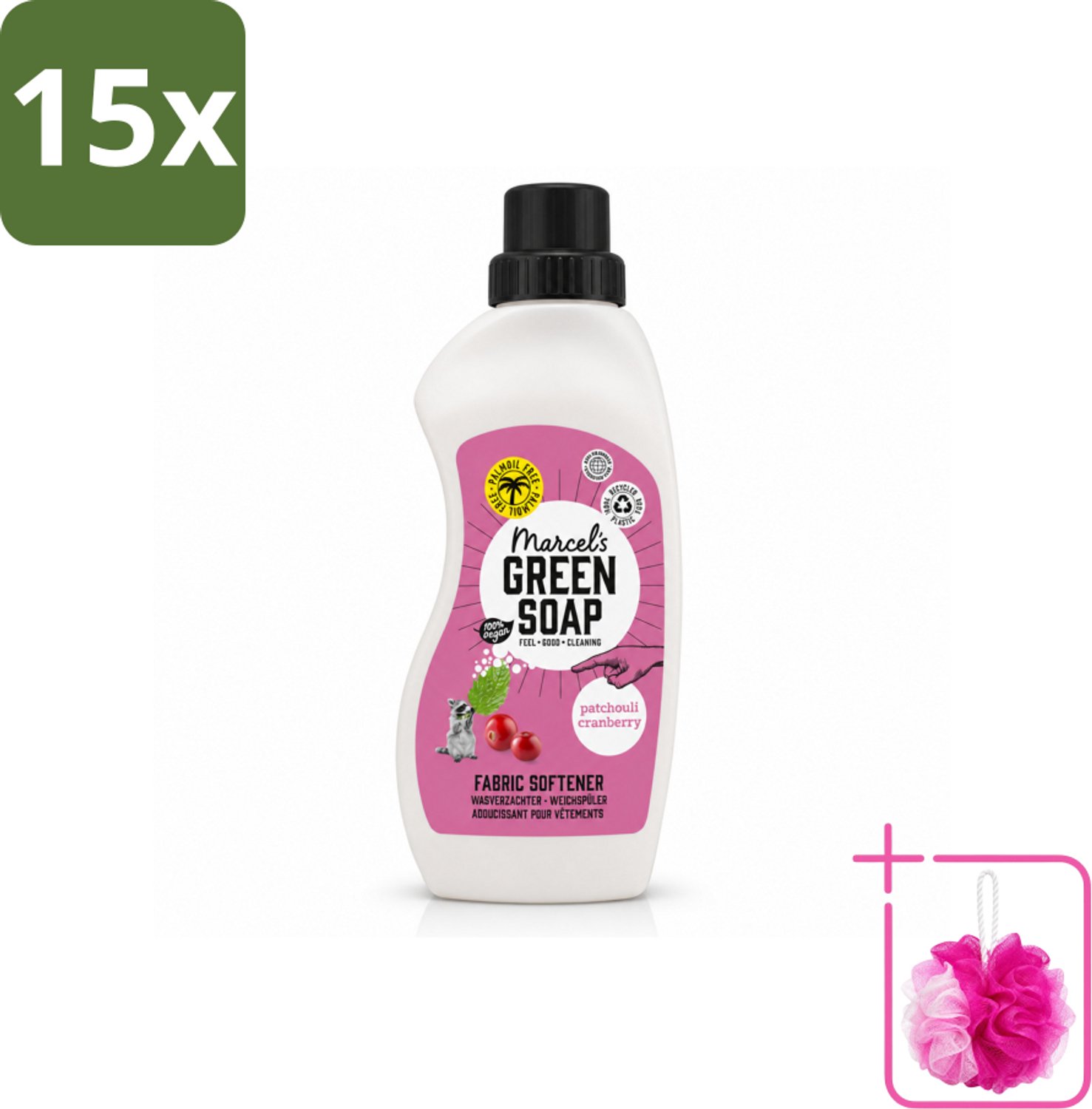 15 x Marcel's Green Soap - Wasverzachter - Patchouli & Cranberry - Zachte frisheid - 30 Wasbeurten - 750 ml - Bulkverpakking - Wasverzachter - Douchemop - Wasgoed verzachter