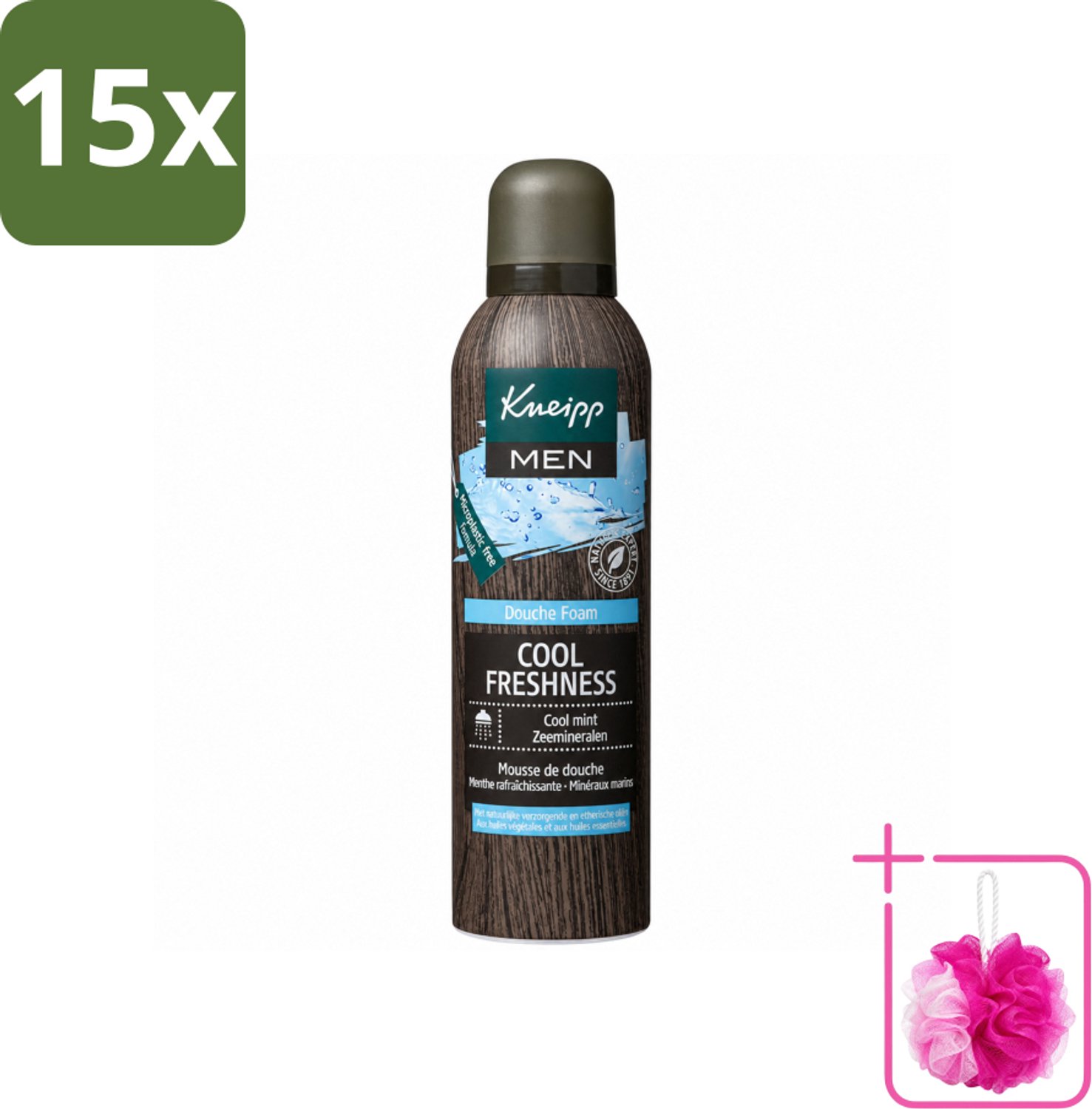 15 x Kneipp - Douche schuim - Men Cool Freshness - Frisse geur - 200 ml - Bulkverpakking - Douche foam - Douchemop - Munt geur