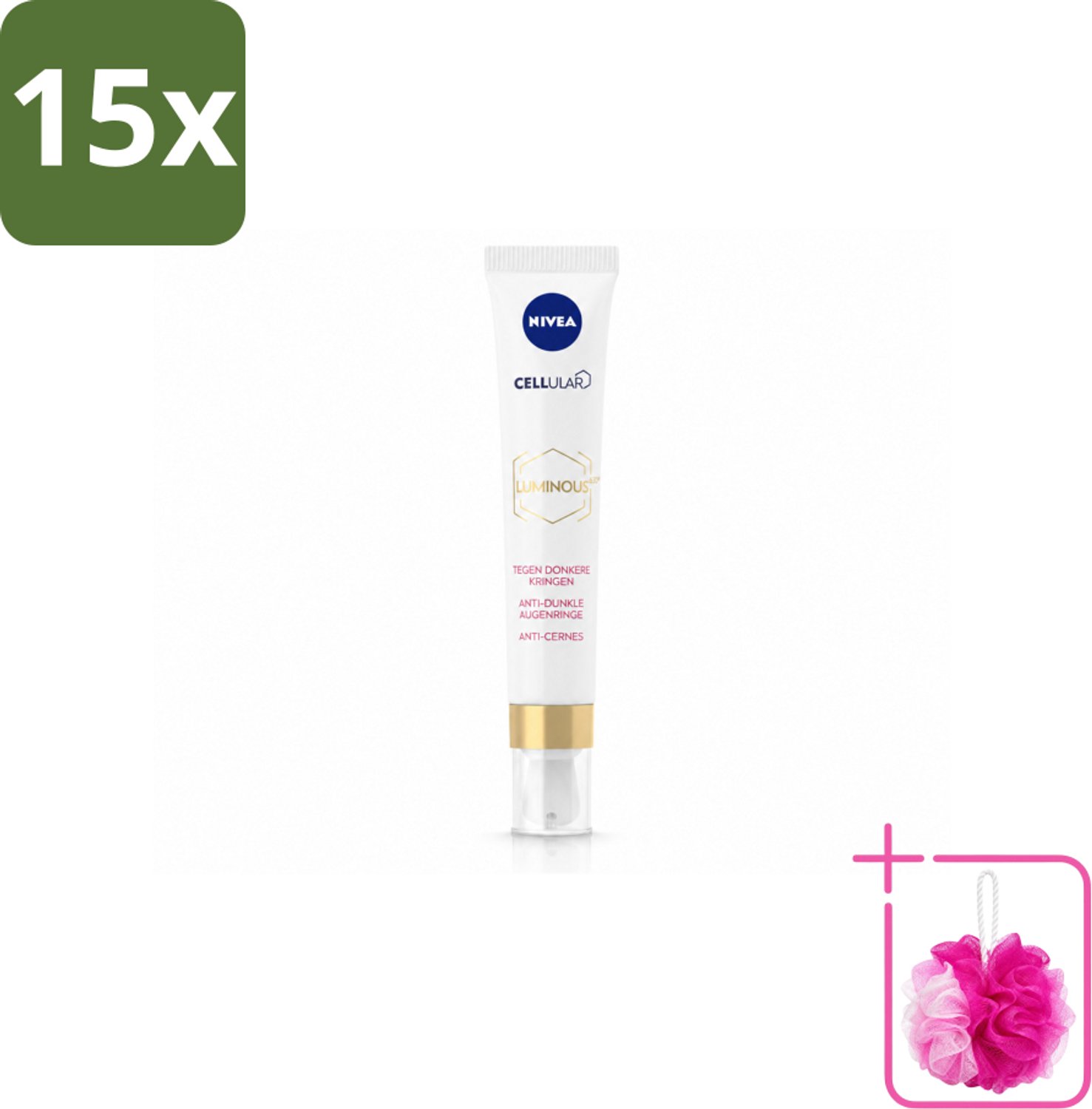 15 x NIVEA - Oogcrème - CELLular LUMINOUS630 - Tegen donkere kringen, wallen & rimpels - Voor alle huidtypen - Met Hyaluronzuur & Cafeïne - 15 ml - Bulkverpakking - Oogcrème - Douchemop - Donkere kringen