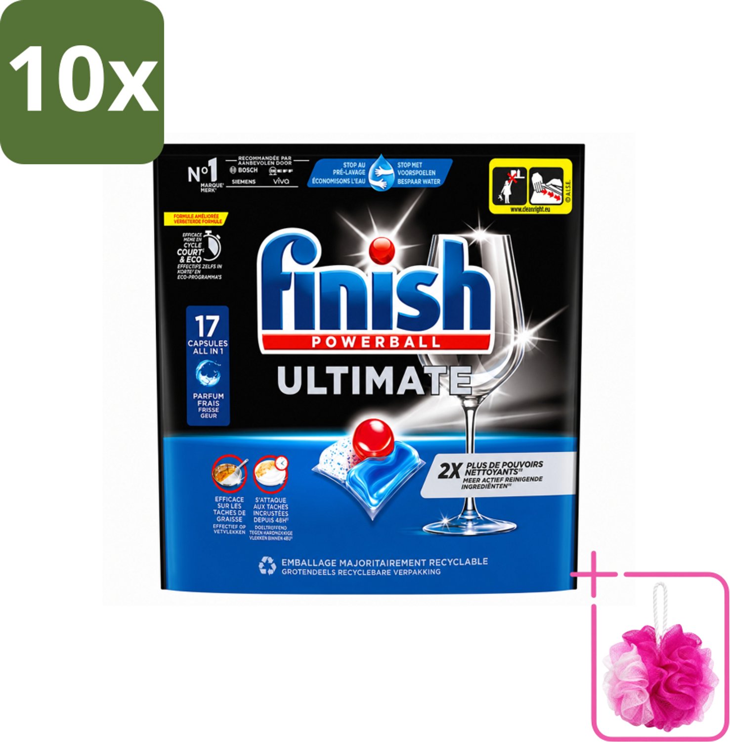 10 x Finish - Vaatwasmiddel - Ultimate Vaatwastabletten Regular - Krachtige Reiniging - 17 capsules - Bulkverpakking - Vaatwastabletten - Douchemop - Vaatwasser