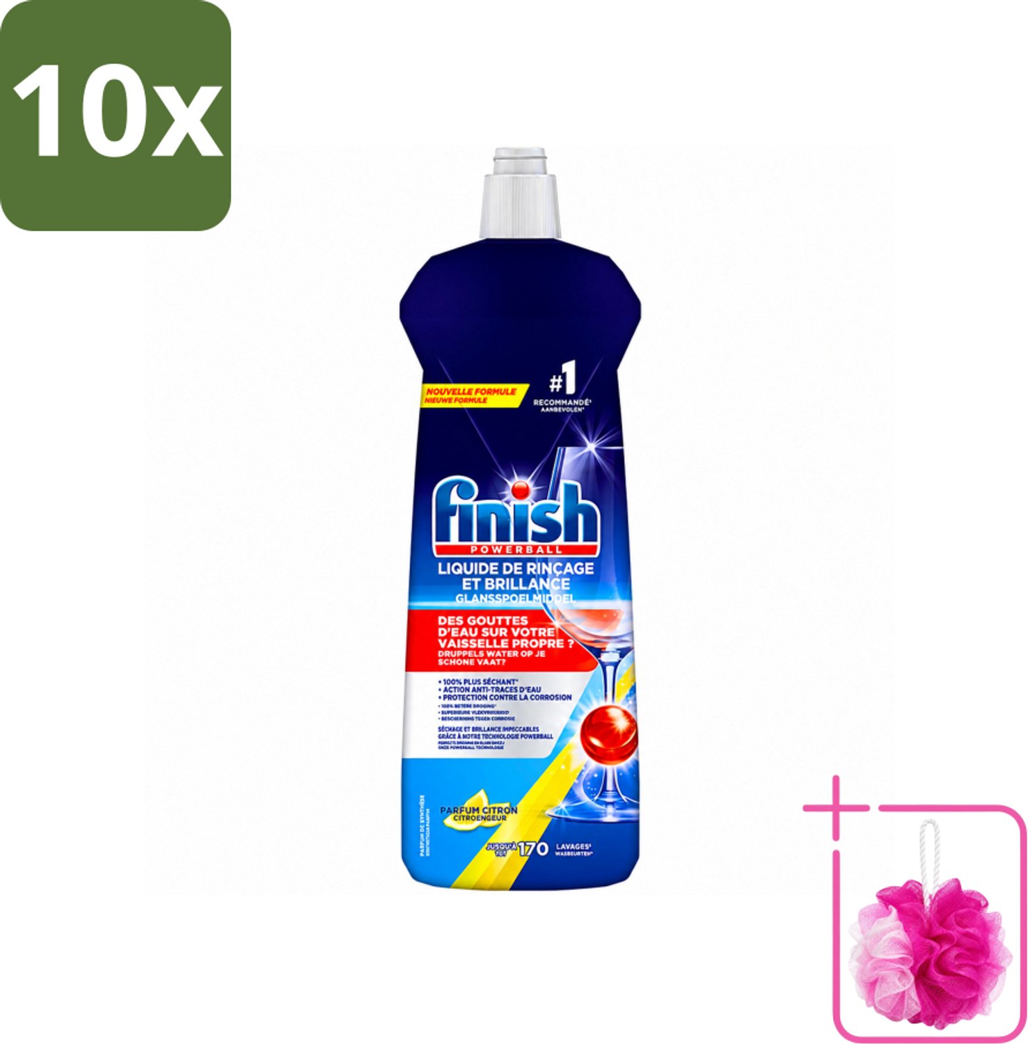 10 x Finish - Vaatwasmiddel - Glansspoelmiddel Citroen - Glans & Droogresultaat - 170 afwasbeurten - Bulkverpakking - Glansspoelmiddel citroen - Douchemop - Vaatwasmiddel