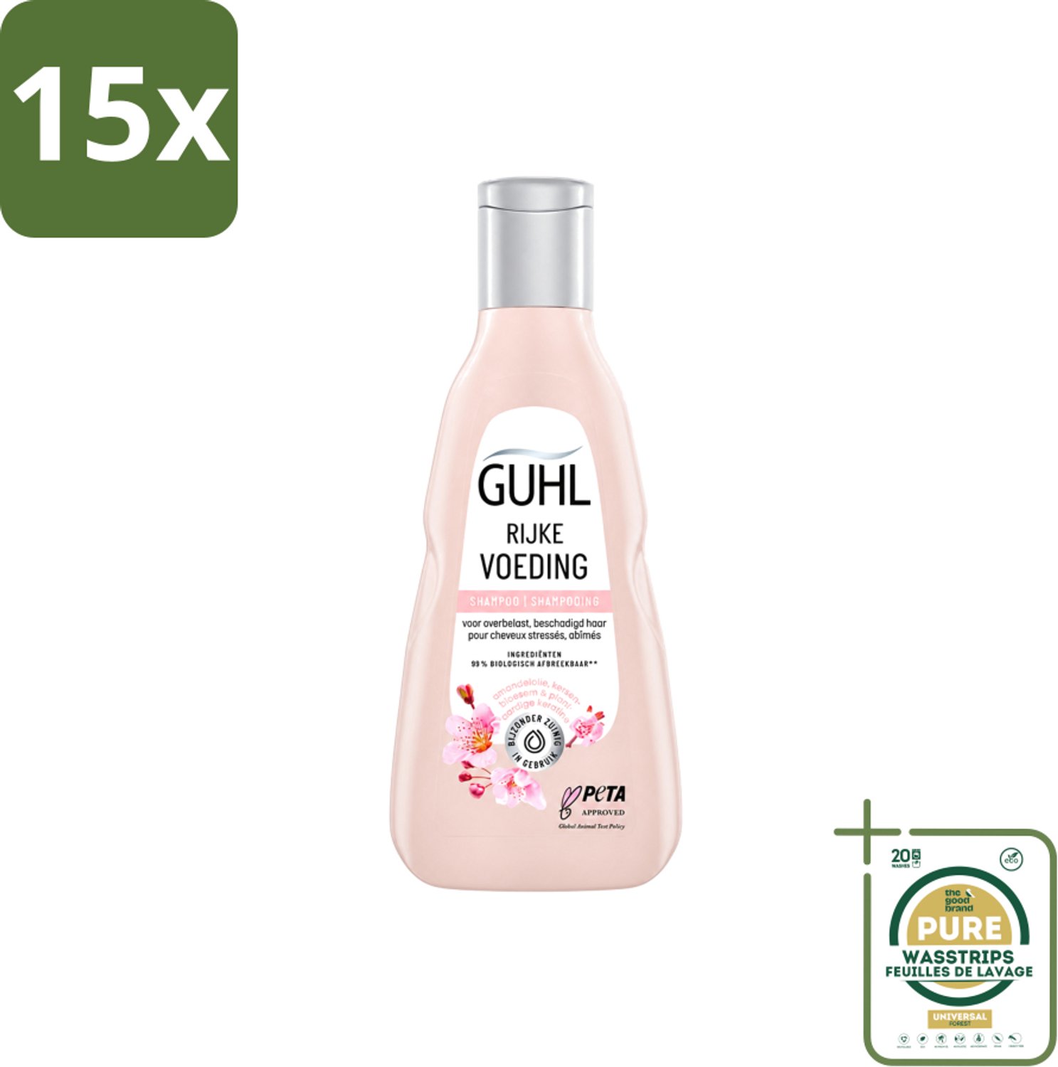 15 x Guhl - Shampoo - Rijke Voeding - 250 ml - Wasstrips - Haar Verzorging - Droog Haar - Uitgedroogd Haar - Rijke Voeding - Shampoo
