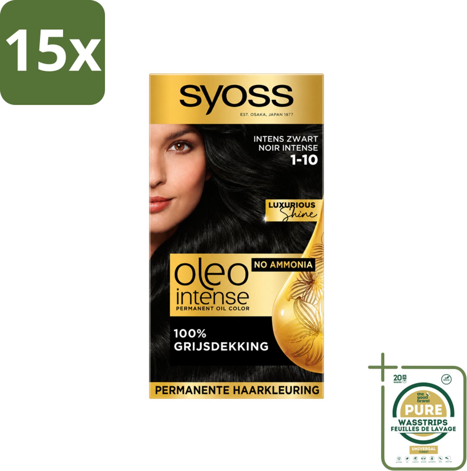 15 x SYOSS - Oleo Intense 1-10 - Haarverf - Permanente Haarkleuring - Intens Zwart - Langdurige Kleur - Wasstrips - Haarkleur - Haarkleuring - Intens Zwart - Permanente Haarkleuring - Haarverf