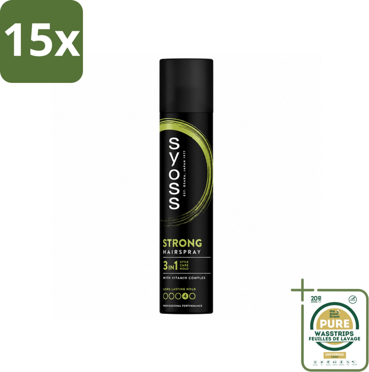 15 x Syoss - Strong Hold - Haarspray - Sterke Fixatie - 300 ml - Wasstrips - Haarspray - Sterke Fixatie - Styling - Haarverzorging - Haarherstel