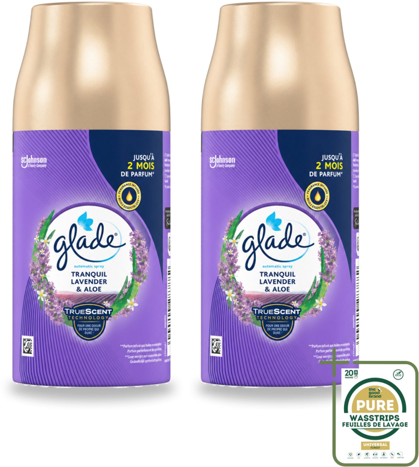 2 x Glade - Automatische Spray - Tranquil Lavender & Aloë - 269 g - Wasstrips - Luchtverfrisser - Lavendel - Tranquil Lavender - Aloe Vera - Geur