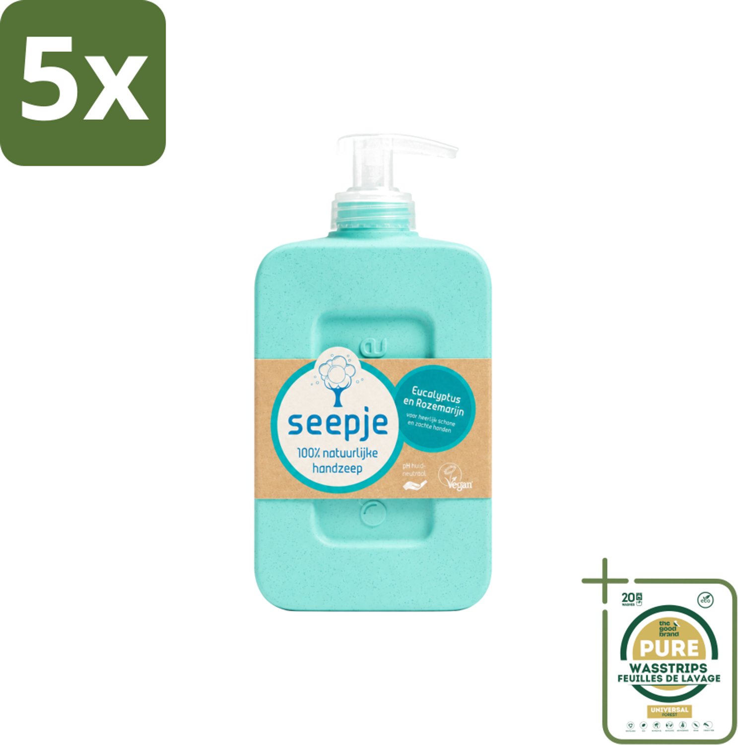 5 x Seepje - Handzeep - Eucalyptus met Rozemarijn - 300 ml - Antiseptische Geur - Wasstrips - Handzeep Eucalyptus - Handzeep Met Rozemarijn - Natuurlijke Handzeep - Antiseptische Handzeep - Handzeep Voor Gevoelige Huid
