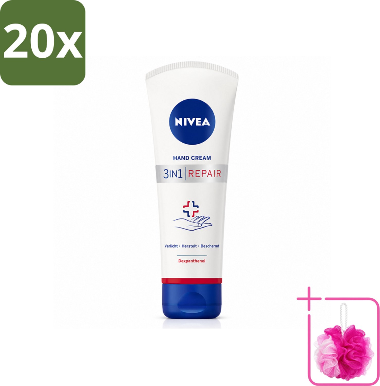 20 x NIVEA - Handcrème - 3-in-1 Herstel - Verlicht - Herstelt - Beschermt - 100 ml - Bulkverpakking - Handcrème - Douchemop - Droge handen