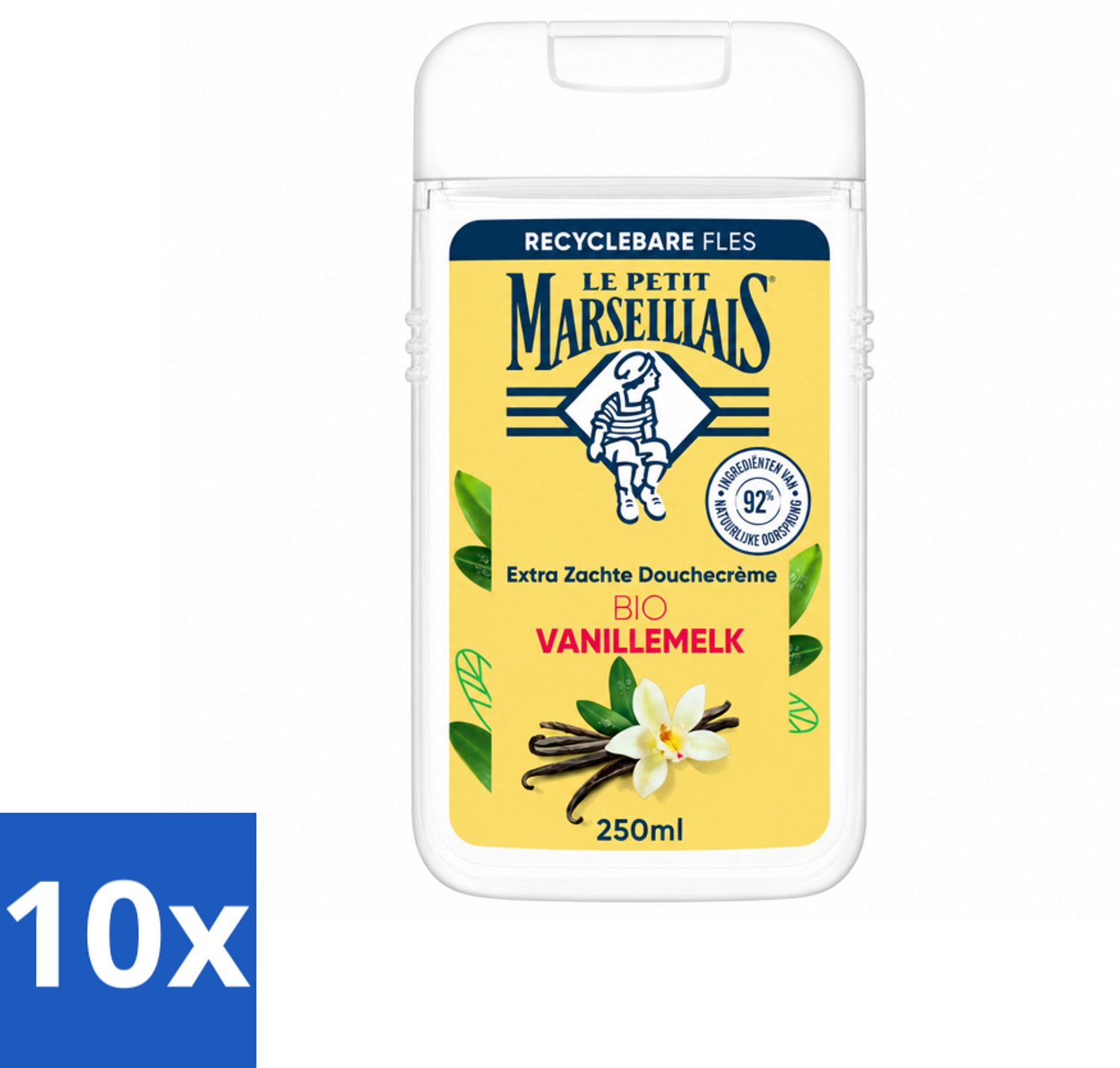 10 x Le Petit Marseillais – Douchecrème – Lait de Vanille Bio – Extra zacht – 250 ml - Voordeelverpakking - 10 stuks