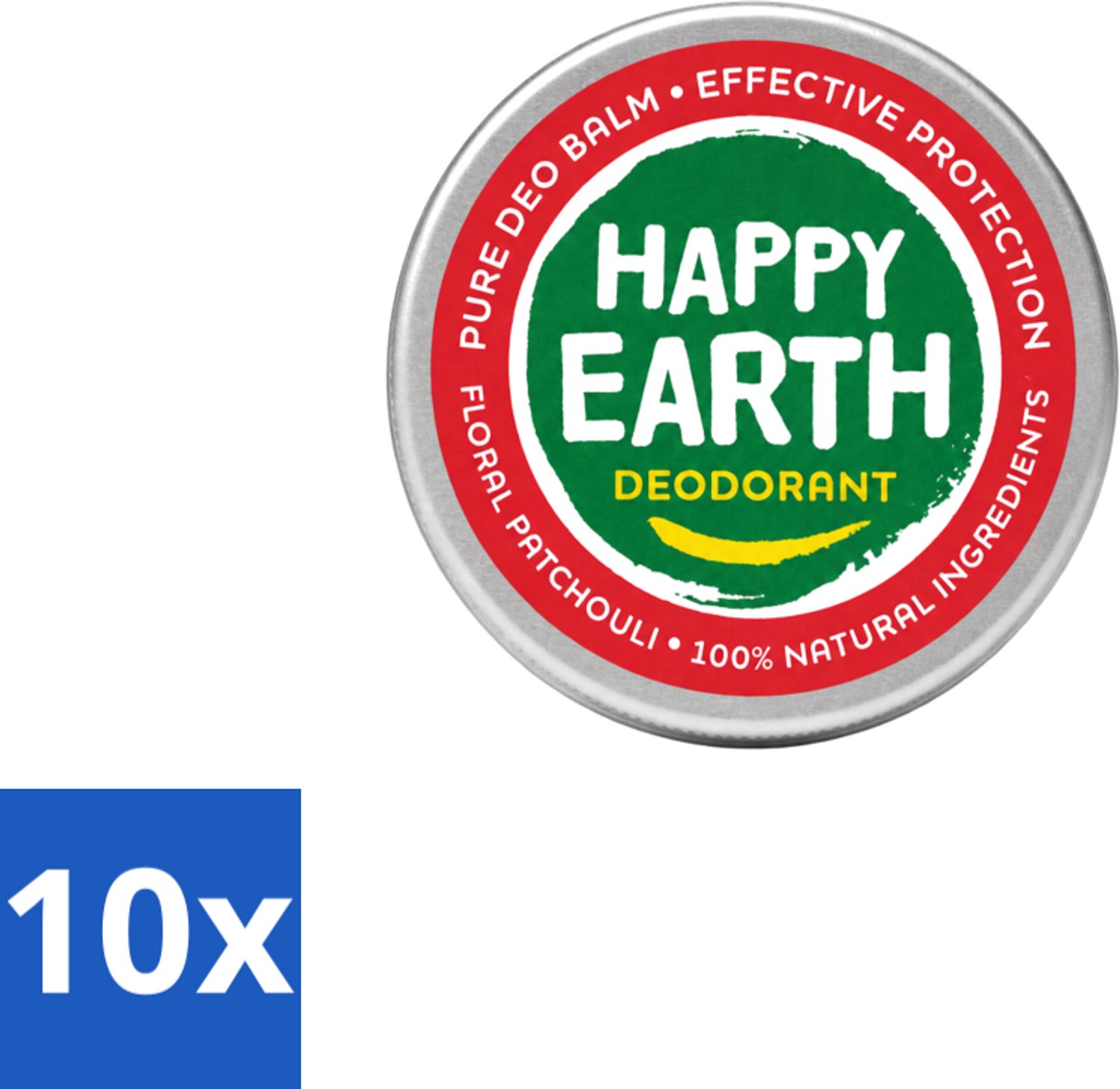 10 x Happy Earth – Deodorant Balm – 100% Natuurlijk Floral Patchouli – 45 g - Voordeelverpakking - 10 stuks