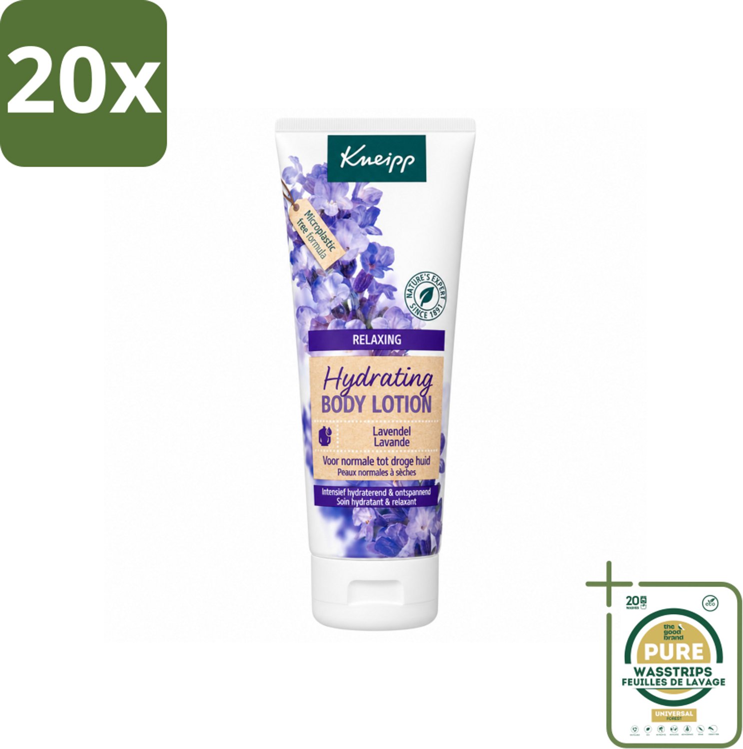 20 x Kneipp - Body lotion - Relaxing - Lavendel - Bloemige geur - 200 ml - Wasstrips - Kneipp Bodylotion Lavendel - Ontspannende Bodylotion - Lichaamsondersteuning - Huidverzorging - Rustgevende Geur