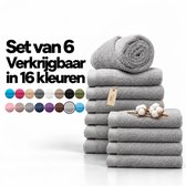 Set van 6 grijze handdoeken beschikbaar in 16 kleuren, inclusief katoenbloem decoratie.