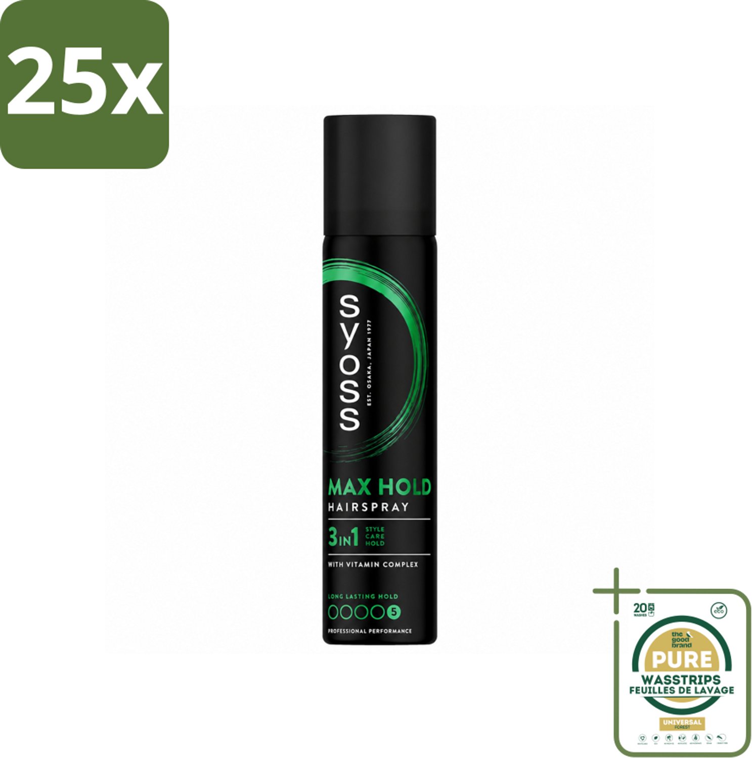 25 x Syoss - Max Hold - Haarspray - Compacte Fixatie - 75 ml - Wasstrips - Haarspray - Haarspray Compact - Haarspray Met Sterk Hold - Haarspray Voor Onderweg - Haarspray 75 Ml