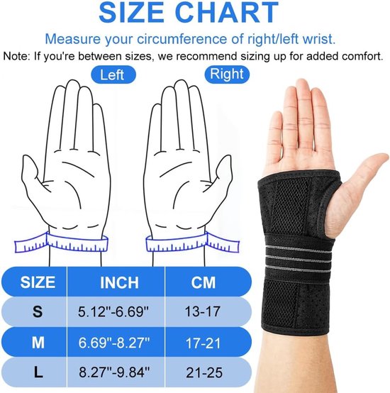 Polsbandage met 3 rails, polssteun, ademend, orthopedische polsbandage, verstelbaar, carpaal tunnel van metaal voor carpaal tunnel, verstuikingen, peesontsteking en artritis, uniseks (M) — afbeelding 3