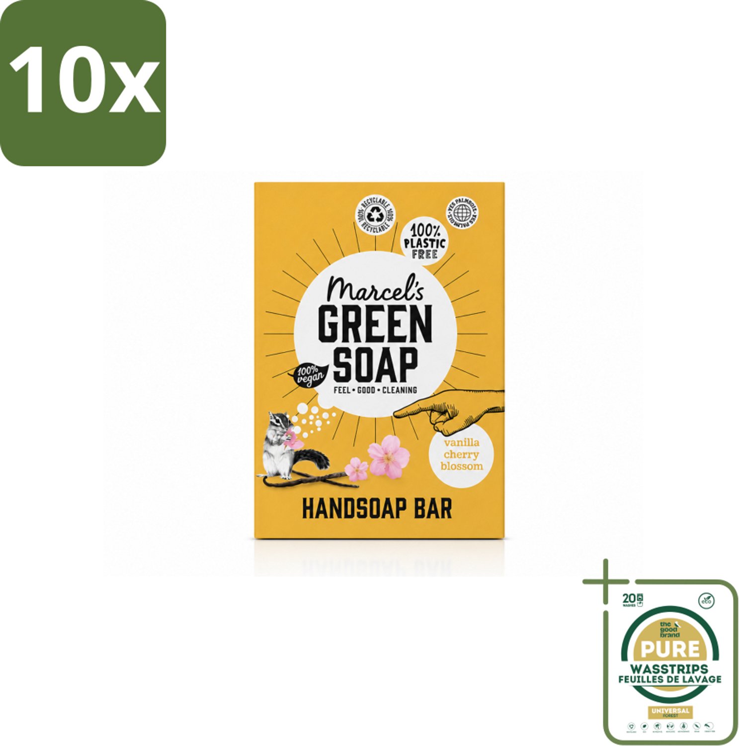 10 x Marcel's Green Soap - Handzeep Bar - Vanille & Cherry Blossom - Krachtige werking - 90 gr - Wasstrips - Handzeep Bar - Handzeep - Handzeep Vanille - Handzeep Cherry Blossom - Handzeep Vegan