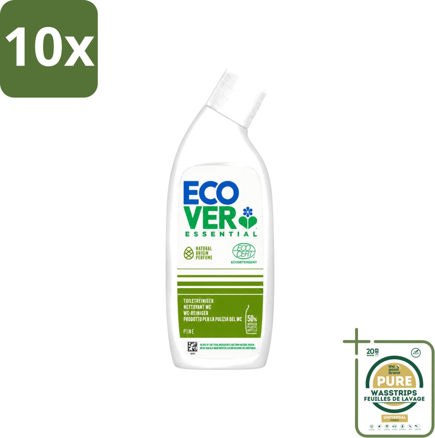 10 x Ecover - Toiletreiniger Essential - Dennenfris - 750 ml - Wasstrips - Toiletreiniger - Ontkalken - Reinigen - Dennenfris - Natuurlijke Reiniger