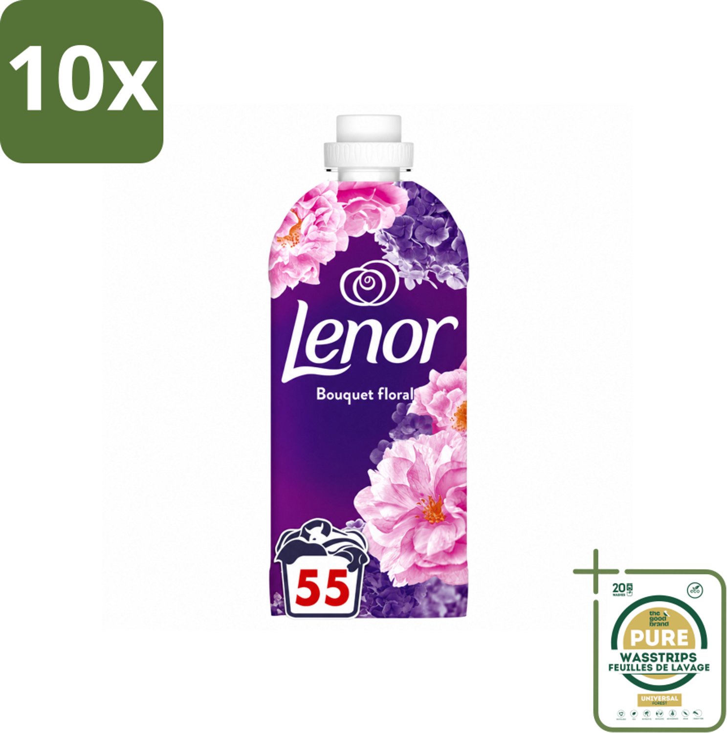 10 x Lenor - Wasverzachter - Bloemenboeket - Fris & Zacht - 55 Wasbeurten - Wasstrips - Wasverzachter Bloemen - Wasverzachter Fris - Wasverzachter Ontspanning - Wasverzachter Bloemige Geur - Wasverzachter Saffraan
