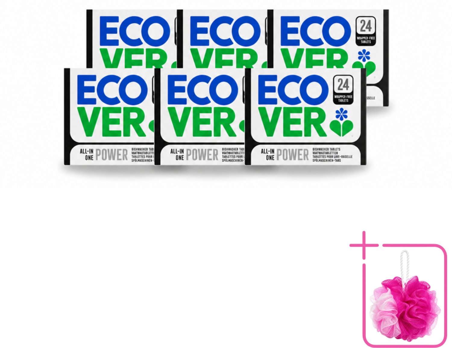 6 x Ecover - Vaatwastabletten All-in-One Power - 24 Tabs - Bulkverpakking - Vaatwastabletten - Douchemop - Schoonmaken
