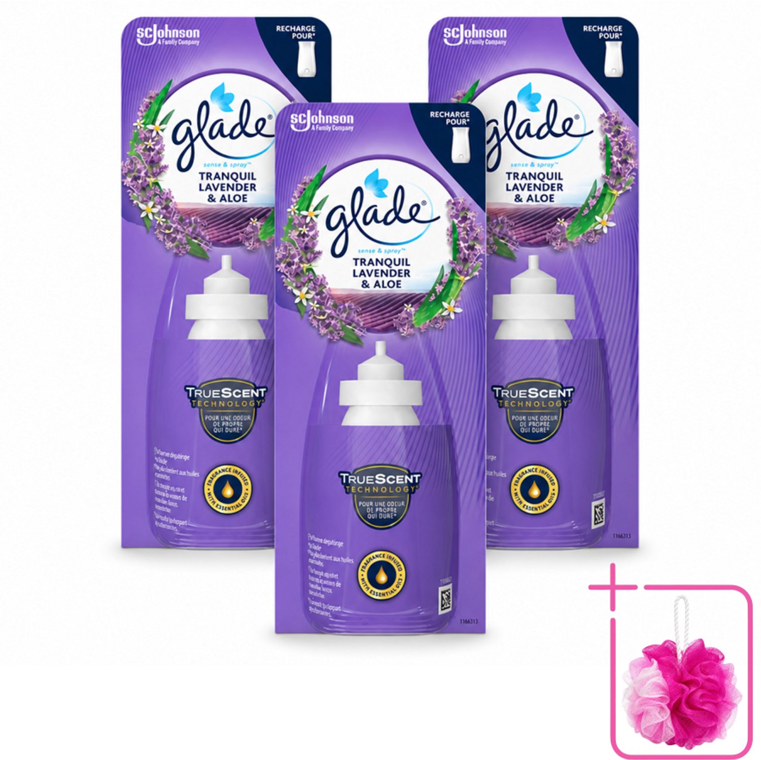 3 x Glade - Sense & Spray Navulling - Tranquil Lavender & Aloë - 18 ml - Bulkverpakking - Geur - Douchemop - Rust