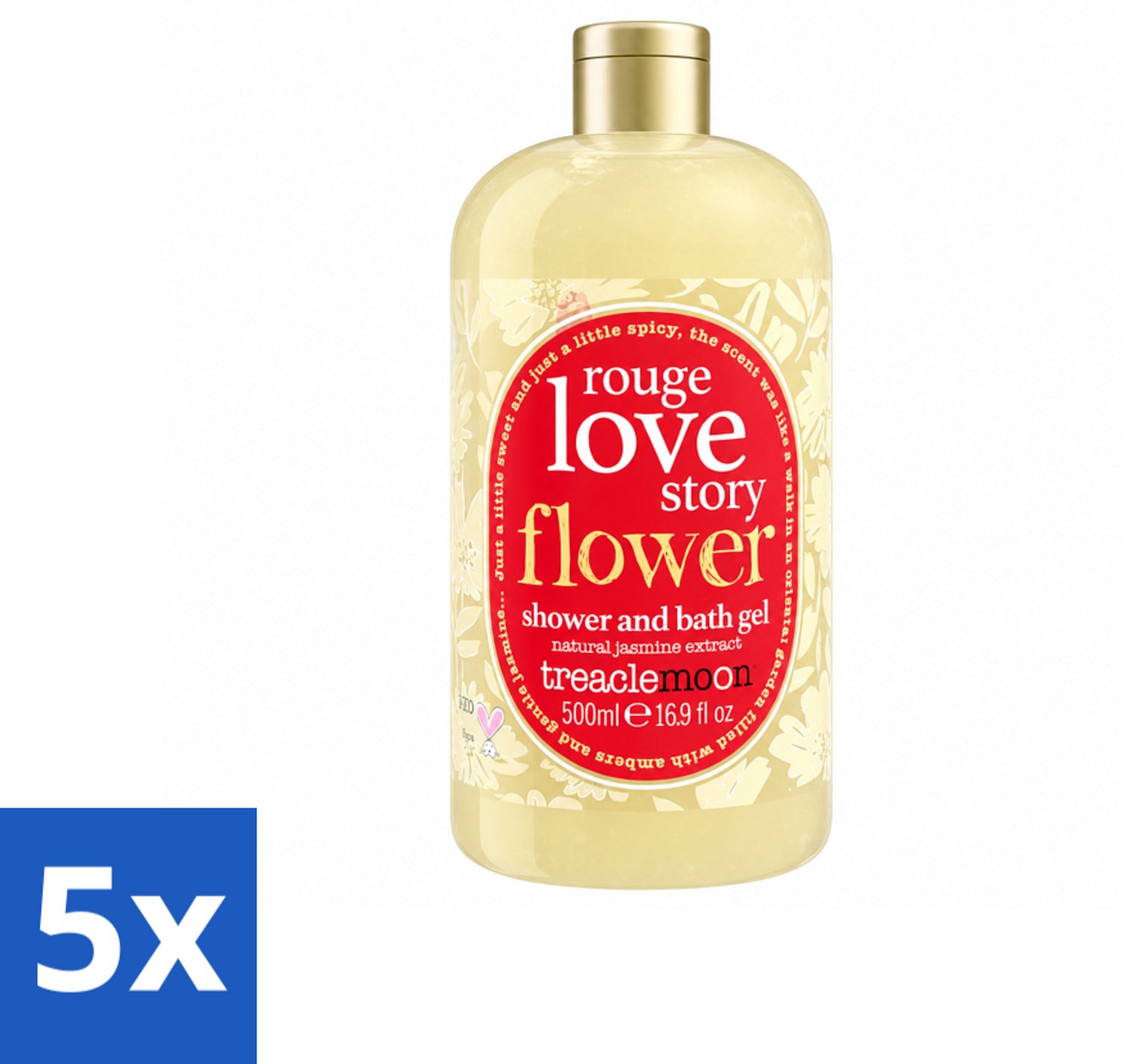 5 x Treaclemoon – Bad- & Douchegel – Rouge Love Story – 500 ml - Voordeelverpakking - 5 stuks