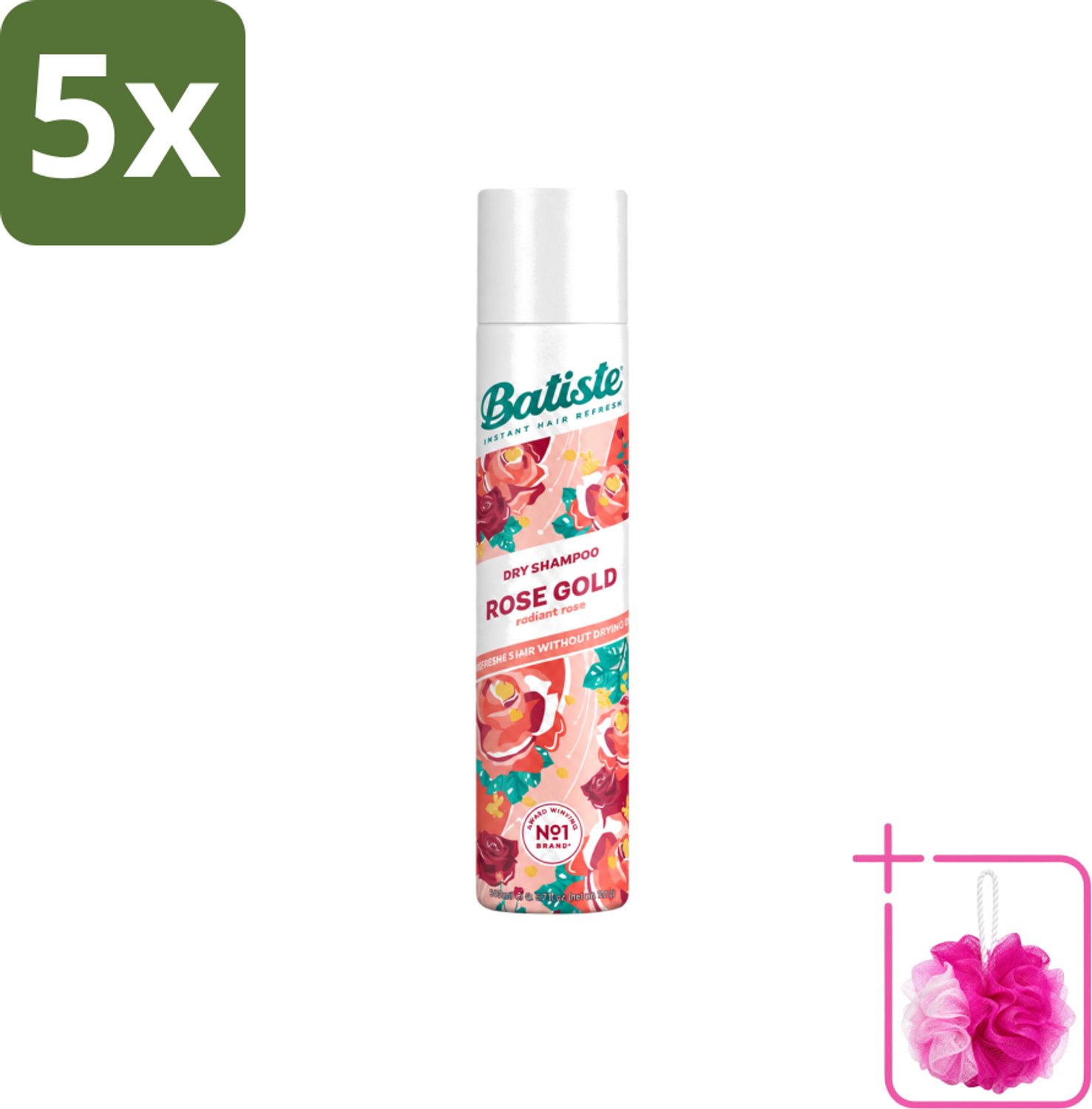 5 x Batiste - Rose Gold - Droogshampoo - Zachte Rozengeur - Verfrist en Zorgt Voor Volume - 200ml - Bulkverpakking - Droogshampoo - Douchemop - Haarverfrissing