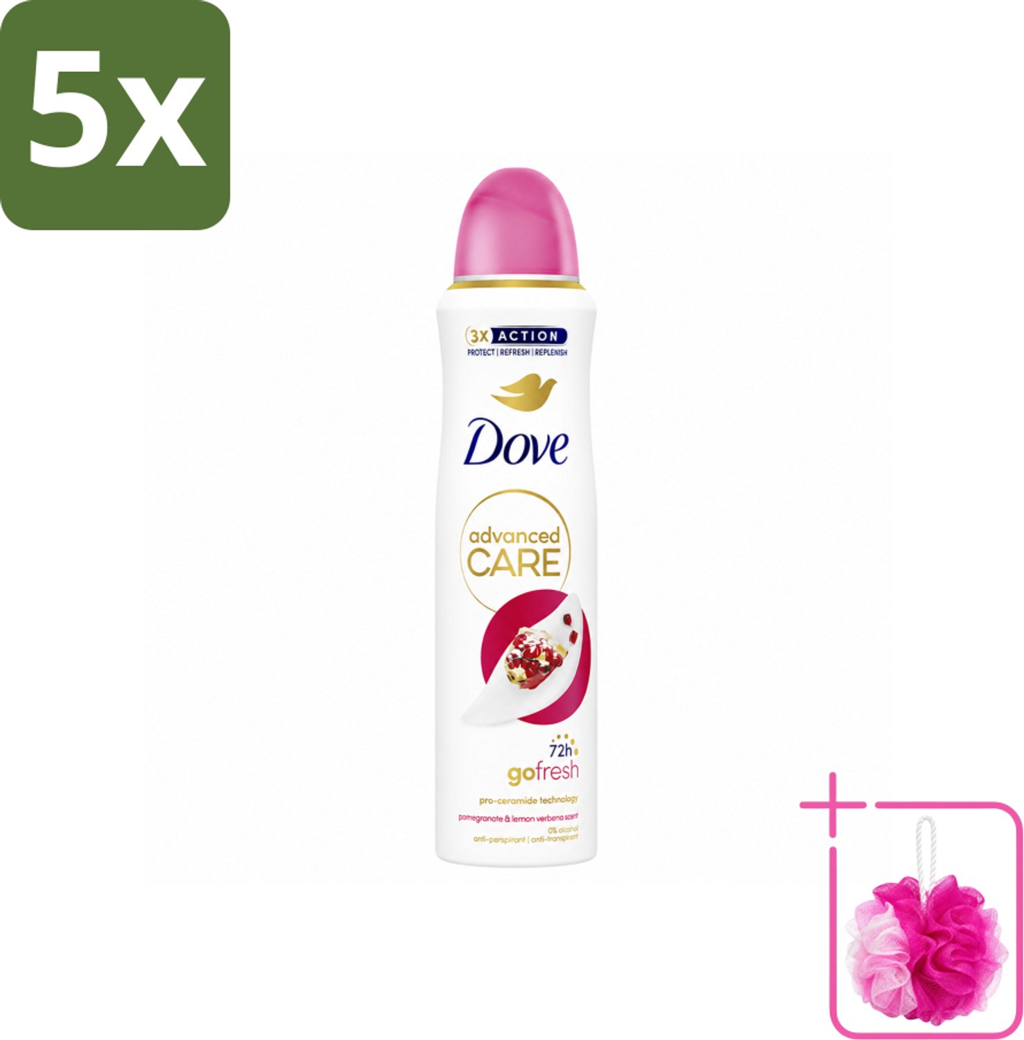 5 x Dove Deodorant Spray - Granaatappel & Citroenverbena - 150 ml - Bulkverpakking - Anti-transpirant - Douchemop - Zweetvermindering