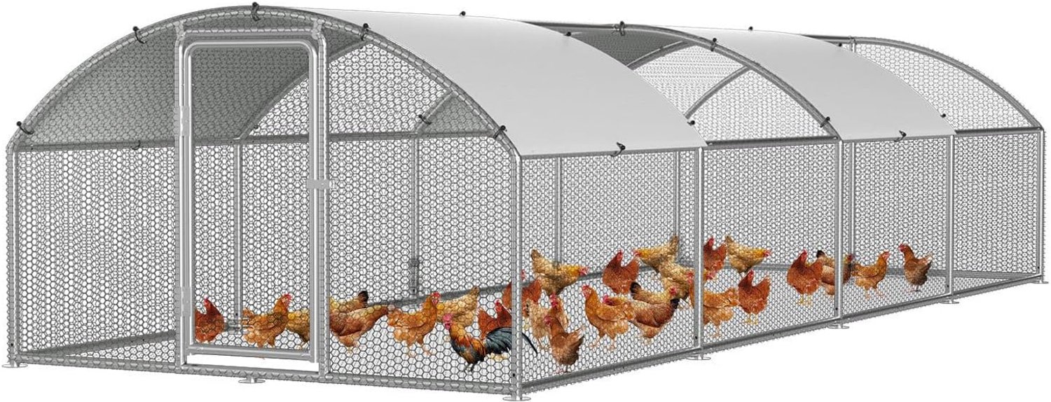Kippenren met uitloop 3 x 8 x 2 m, boogopzetstuk, kippenhok van verzinkt staal, weerbestendig kippenhok met PE-dak, kippenhok, vrijloopstal voor tuin en erf