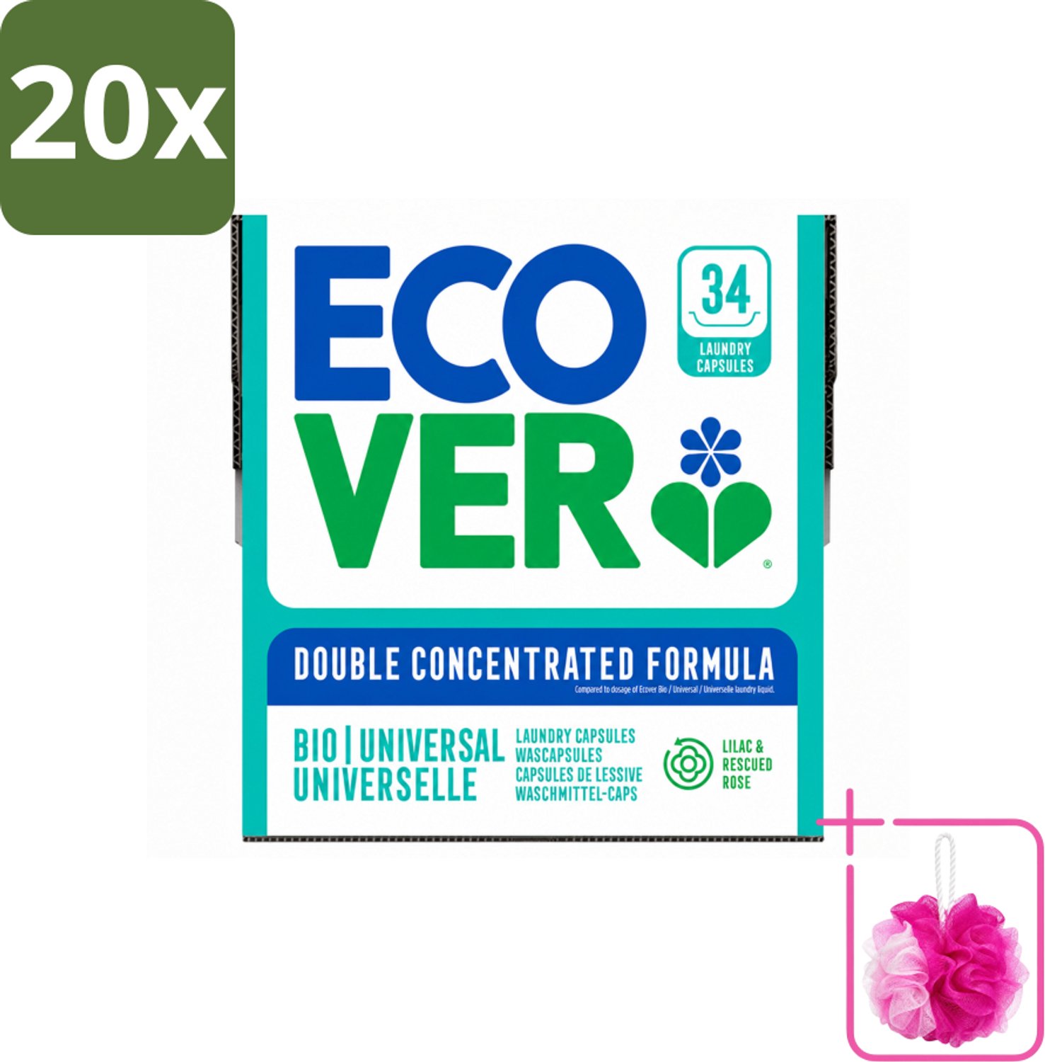 20 x Ecover - Waspods - Universeel - Geconcentreerde formule - 34 wasbeurten - Bulkverpakking - Wasbeurt - Douchemop - Wasmachine