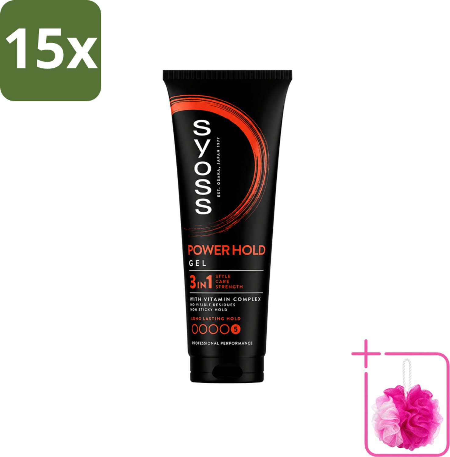 15 x Syoss - Power Hold - Haargel - Extra Sterke Fixatie - 250 ml - Bulkverpakking - Haargel - Douchemop - Krachtige fixatie
