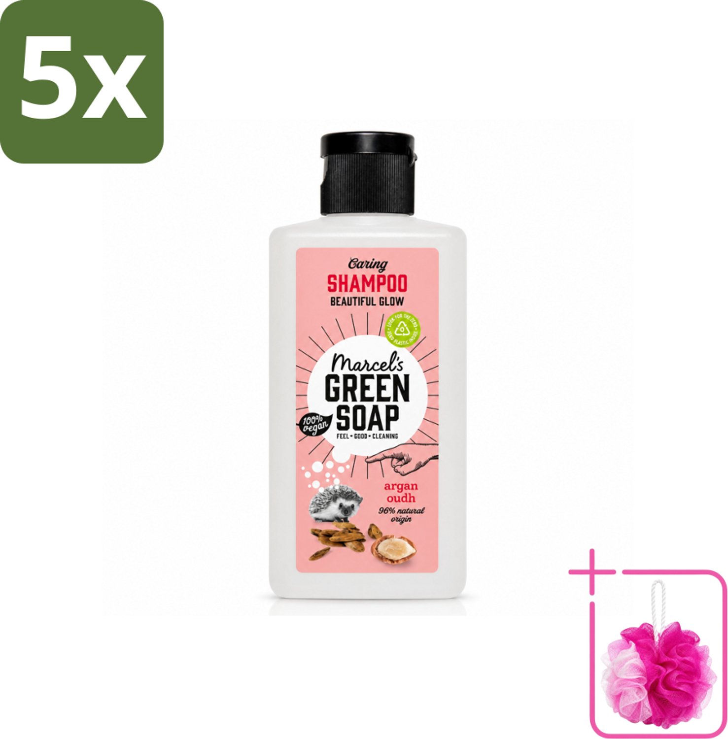 5 x Marcel's Green Soap - Shampoo - Caring Argan & Oudh - Milde verzorging - 100 ml - Bulkverpakking - Zachte shampoo - Douchemop - Natuurlijke verzorging