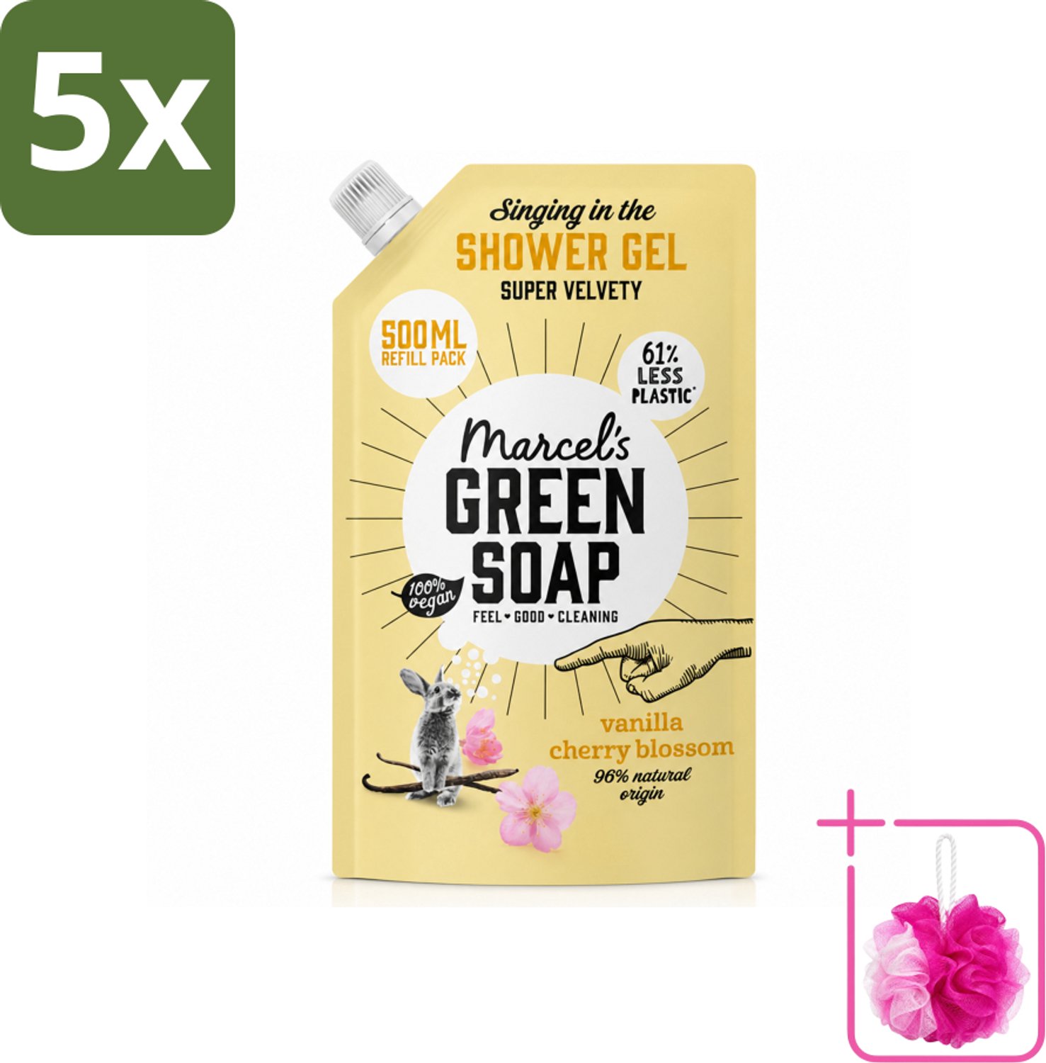 5 x Marcel's Green Soap - Shower Gel - Navulling - Vanille & Kersenbloesem - Krachtige werking - 500 ml - Bulkverpakking - Douchegel - Douchemop - Natuurlijke douchegel