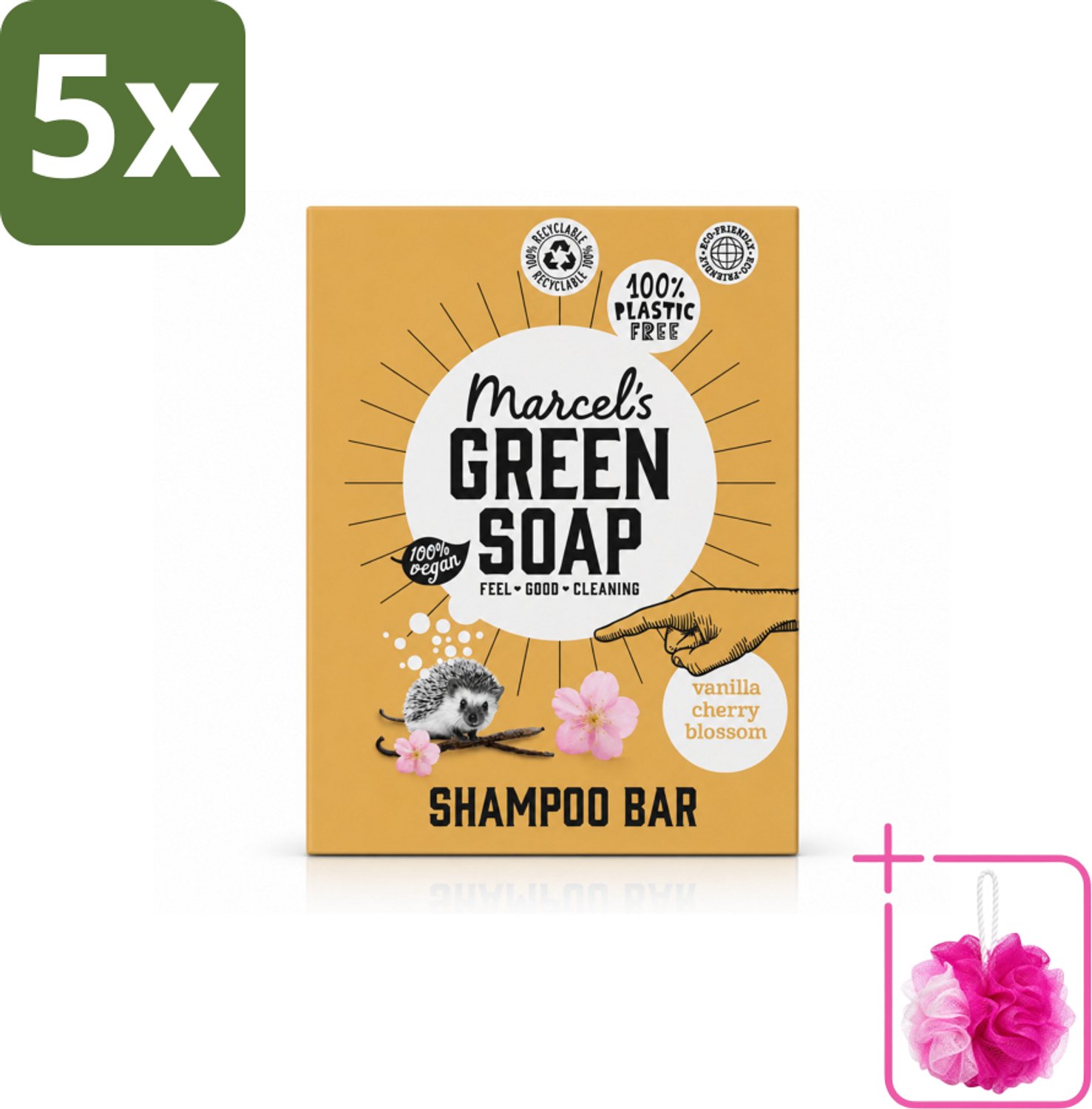 5 x Marcel's Green Soap - Shampoobar - Vanilla & Cherry Blossom - Versterkt & verzorgt - 90 gr - Bulkverpakking - Shampoobar - Douchemop - Natuurlijke shampoo