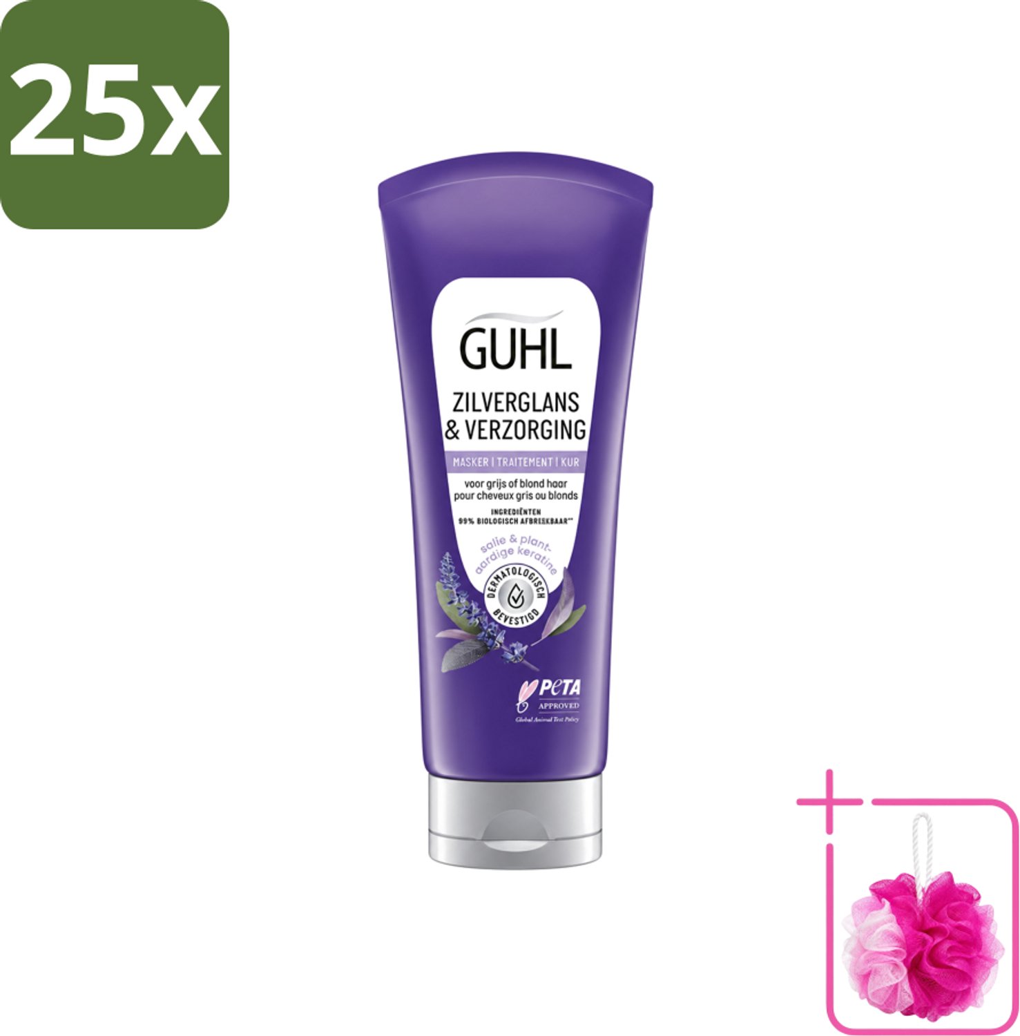 25 x Guhl - Haarmasker - Zilverglans & Verzorging Anti-Geel - 200 ml - Bulkverpakking - Anti-geel haarmasker - Douchemop - Geel gloed neutraliseren