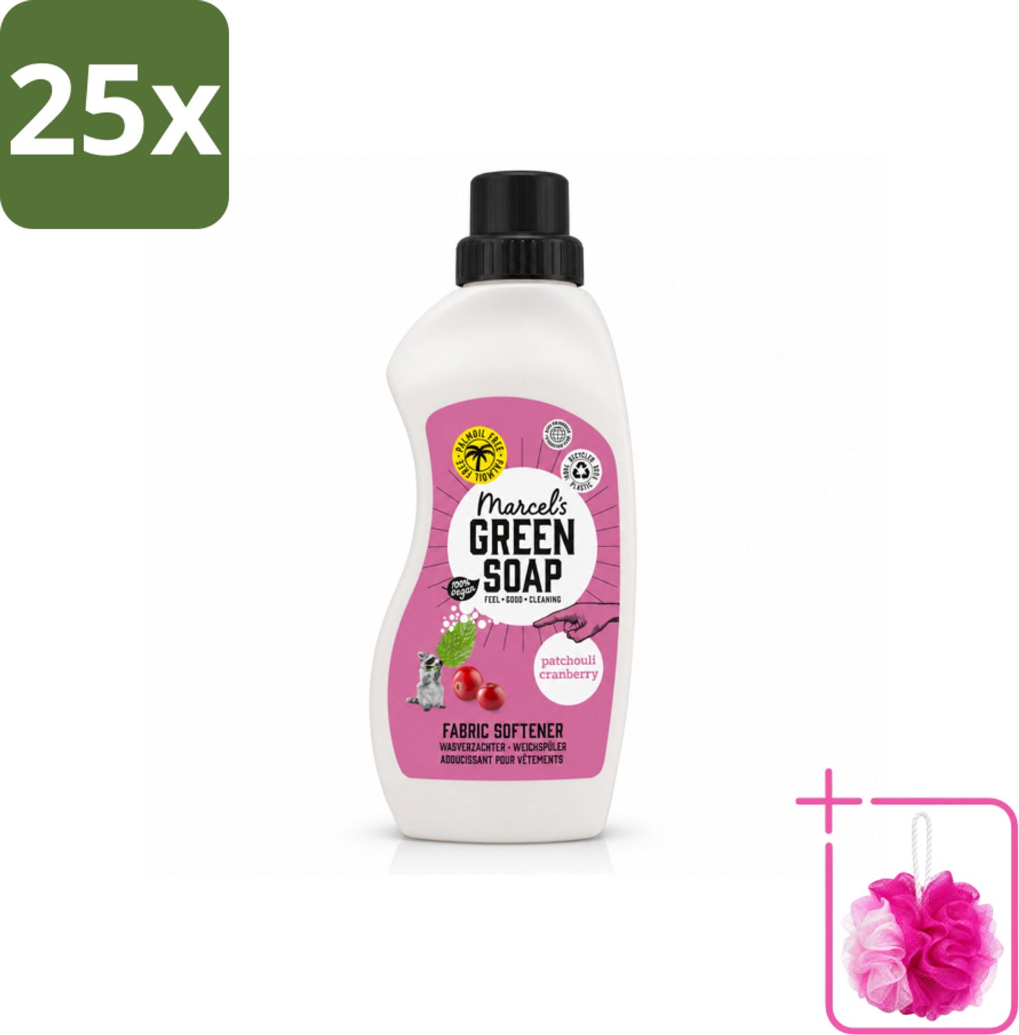 25 x Marcel's Green Soap - Wasverzachter - Patchouli & Cranberry - Zachte frisheid - 30 Wasbeurten - 750 ml - Bulkverpakking - Wasverzachter - Douchemop - Wasgoed verzachter