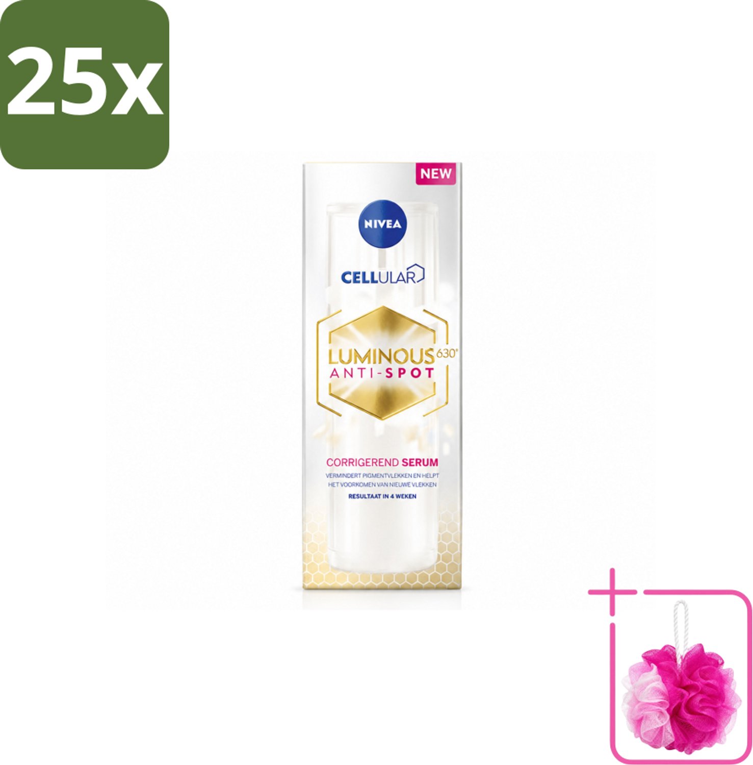 25 x NIVEA - Gezichtsserum - CELLular LUMINOUS630 Tegen Vlekken - Tegen pigmentvlekken - Voor alle huidtypen - Met Hyaluron & Vitamine E - 30 ml - Bulkverpakking - Anti-spot serum - Douchemop - Pigmentvlekken