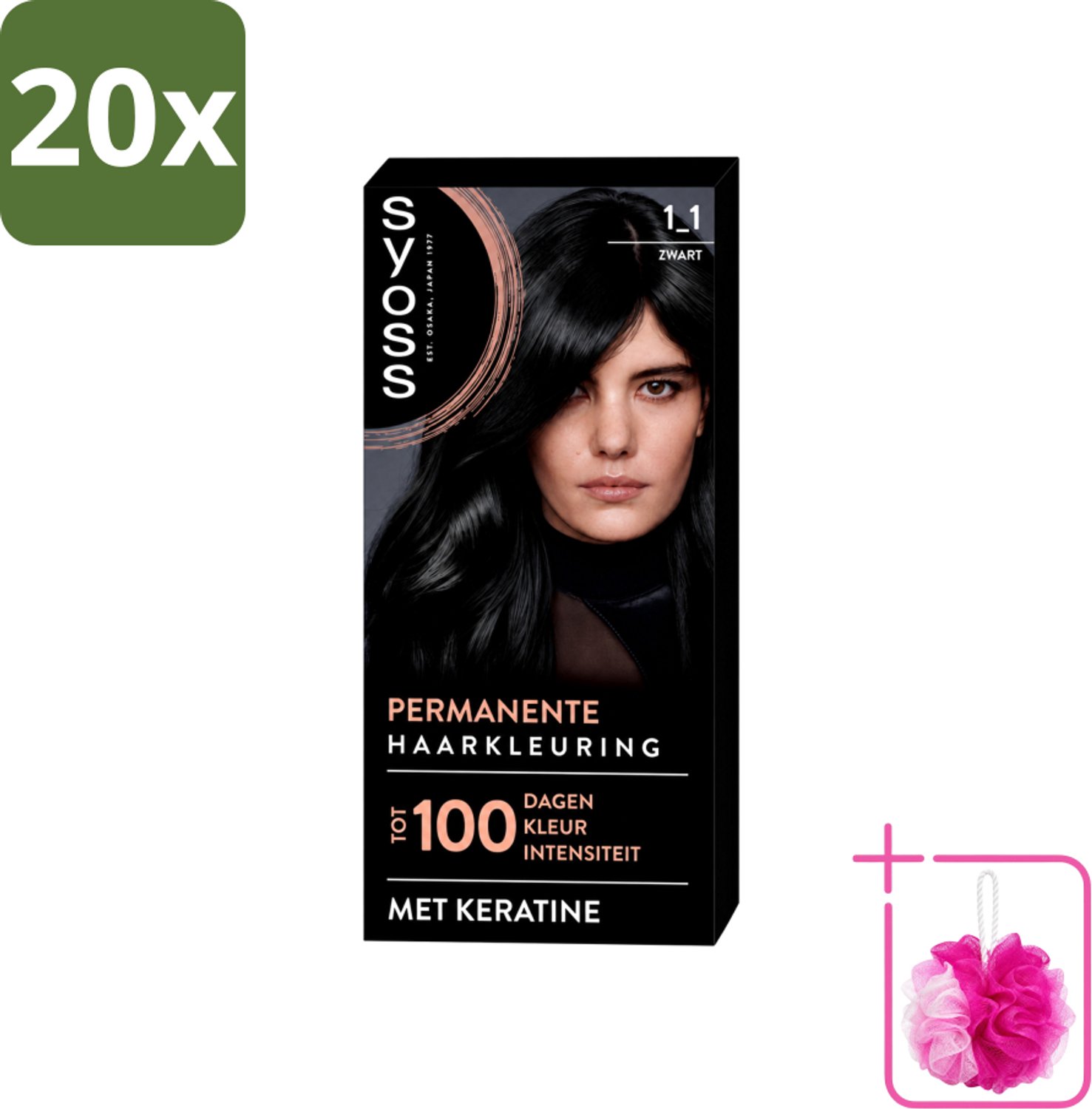 20 x SYOSS - Coloration 1-1 Zwart - Haarverf - Grijsdekking - Vermindert Haarbreuk - Bulkverpakking - Haarkleur - Douchemop - Permanente haarkleuring