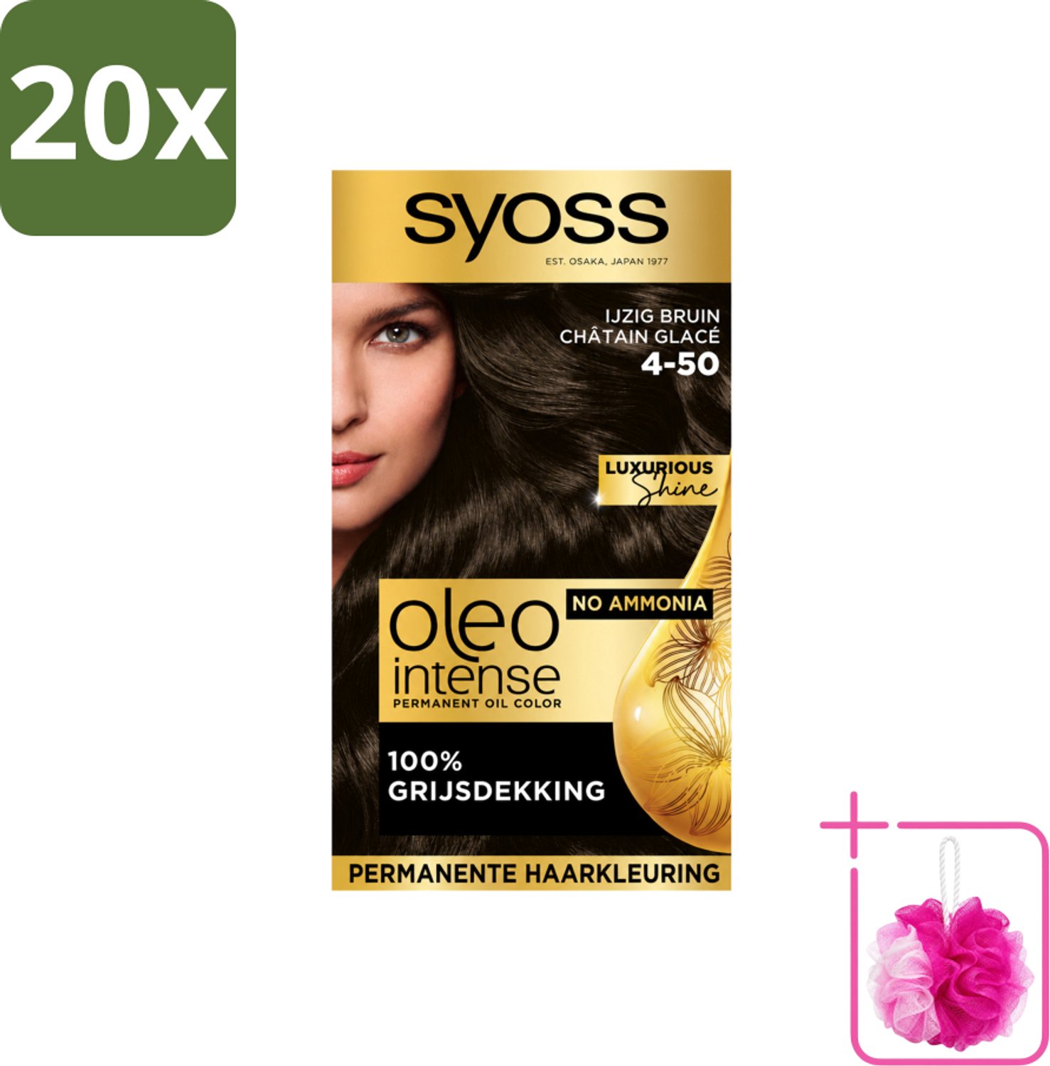 20 x SYOSS - Oleo Intense 4-50 - Haarverf - Permanente Haarkleuring - Ijzig Bruin - Langdurige Kleur - Bulkverpakking - Haarkleuring - Douchemop - Ijzig Bruin