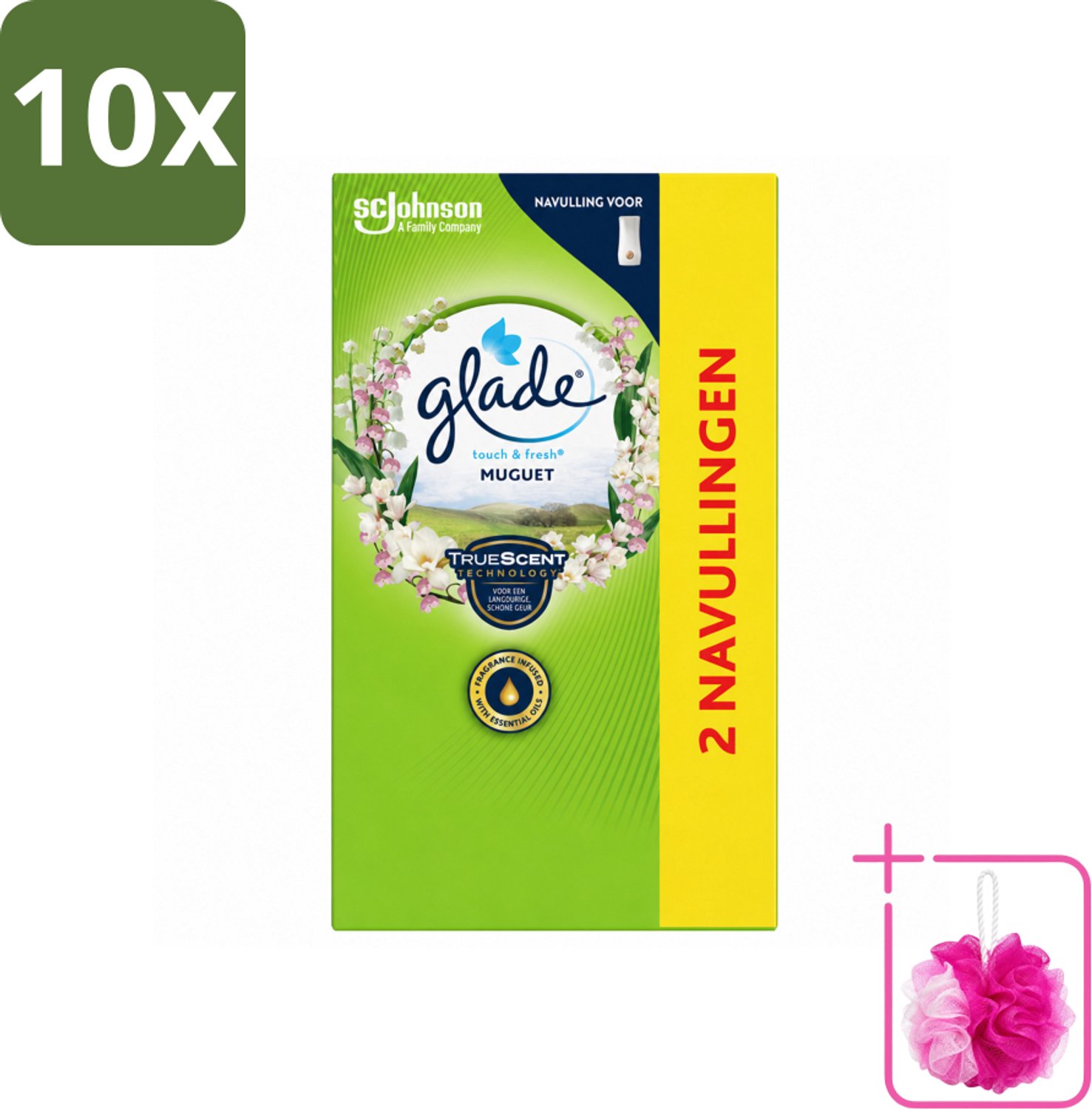 10 x Glade - Touch & Fresh Navulling - Lelietje-van-dalen - 2 × 10 ml - Bulkverpakking - Navulling Muguet - Douchemop - Glade Touch & Fresh