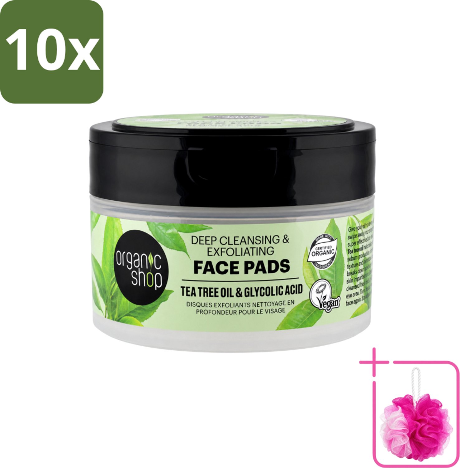 10 x Organic Shop - Face Pads Deep Cleansing - Verfrissend en Reinigen - 20 Pads - Bulkverpakking - Gezichtsreiniging - Douchemop - Diepe reiniging
