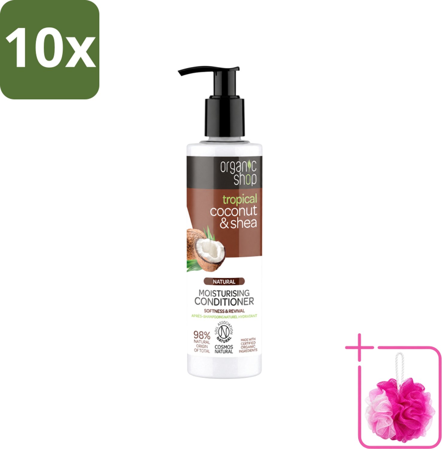 10 x Organic Shop - Coconut & Shea Conditioner - Verzorgend en Voedend - 280 ml - Bulkverpakking - Haarverzorging - Douchemop - Natuurlijke conditioner
