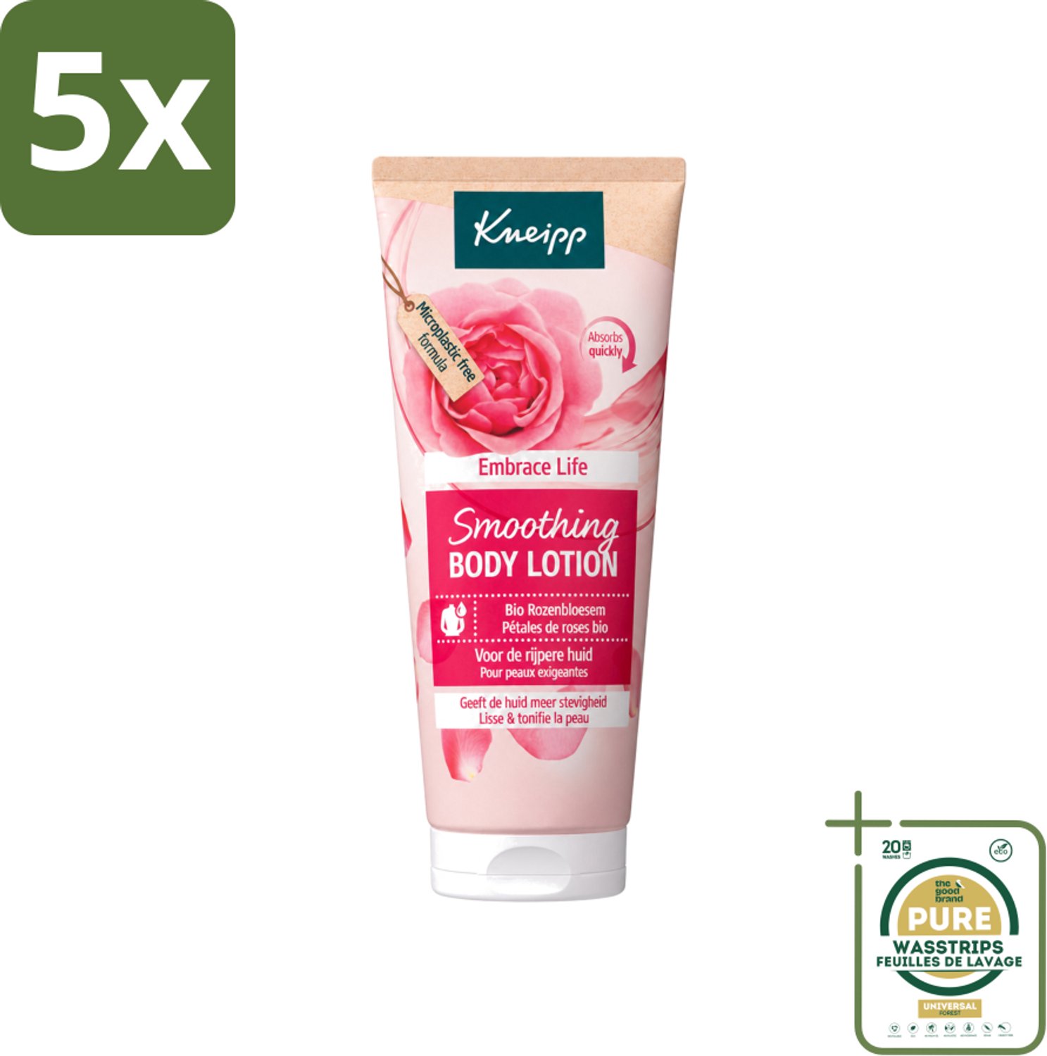 5 x Kneipp - Body lotion - Embrace Life - Anti‑Aging verzorging - 200 ml - Wasstrips - Anti-aging Huidverzorging - Rijpe Huid Verzorging - Huidhydratatie - Huidelasticiteit - Huidveroudering Verminderen