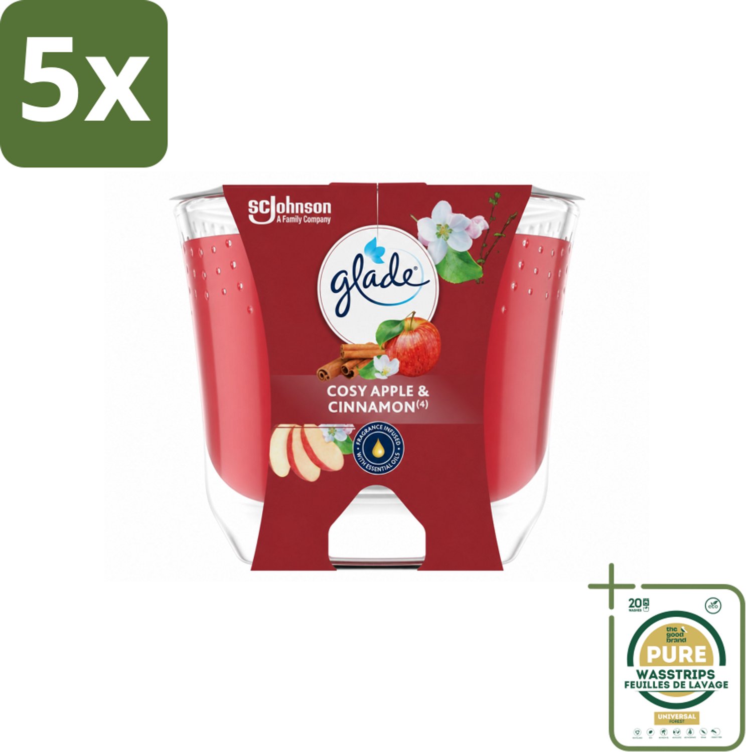 5 x Glade - Geurkaars Appel Kaneel - 100% Raapzaadwas - 204 g - Wasstrips - Geurkaars - Geur - Geurkaars Appel Kaneel - Geurkaars 100% Raapzaadwas - Geurkaars Vegan