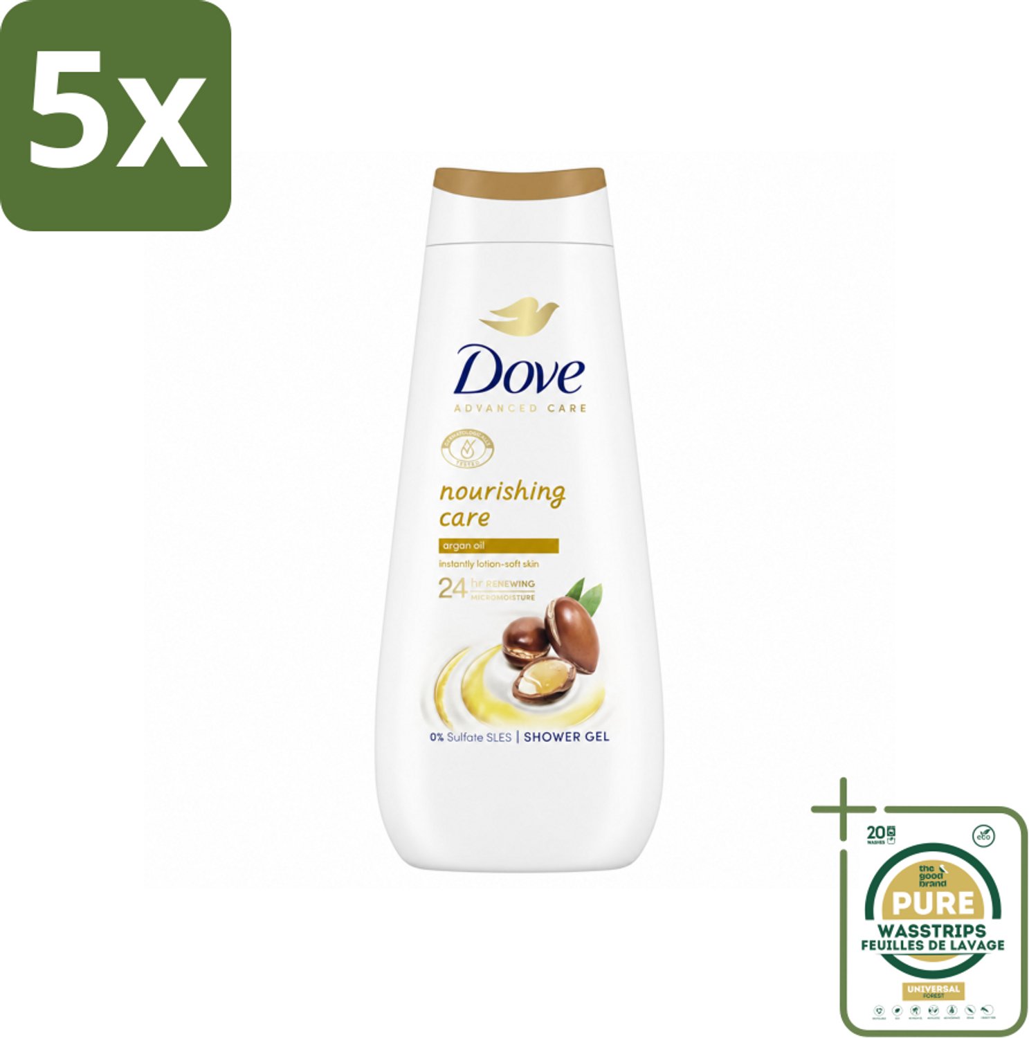 5 x Dove Douchecrème - Nourishing Care - Arganolie - 400 ml - Wasstrips - Douchegel - Hydraterend - Voedend - Droge Huid - Arganolie