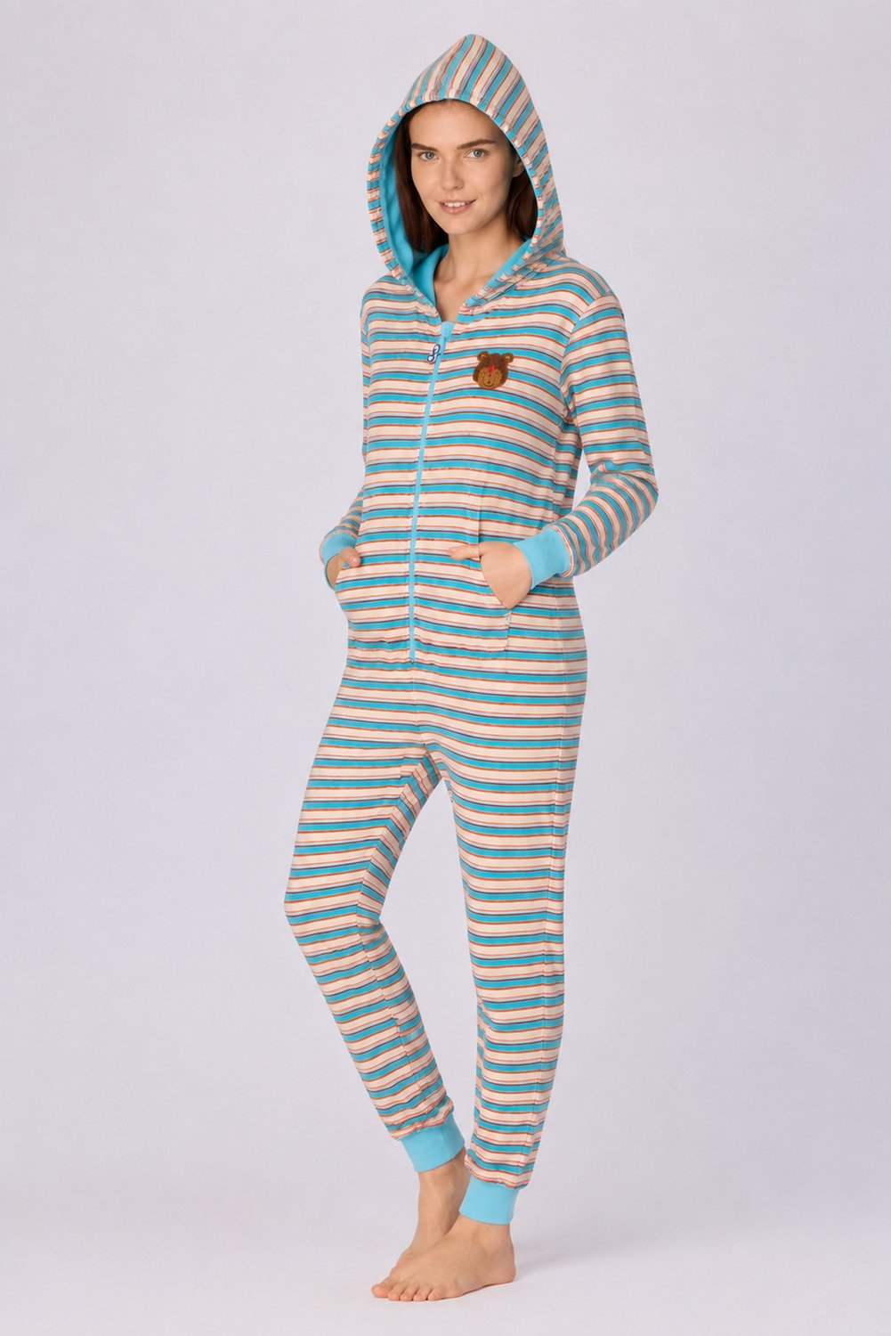 Woody onesie unisex velours - multicolor gestreept - 262-10-ONE-V/920