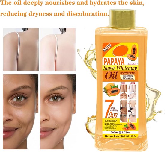 Oil For Skin, Glow-olie Voor Gezicht En Lichaam Kurkuma Lichaamsolie Papaya Oil For Lightening Dark Skin Voor Vocht, Verstevigt De Huid, Lichaamsverzorging, Gladde Huid, 200ml — afbeelding 4