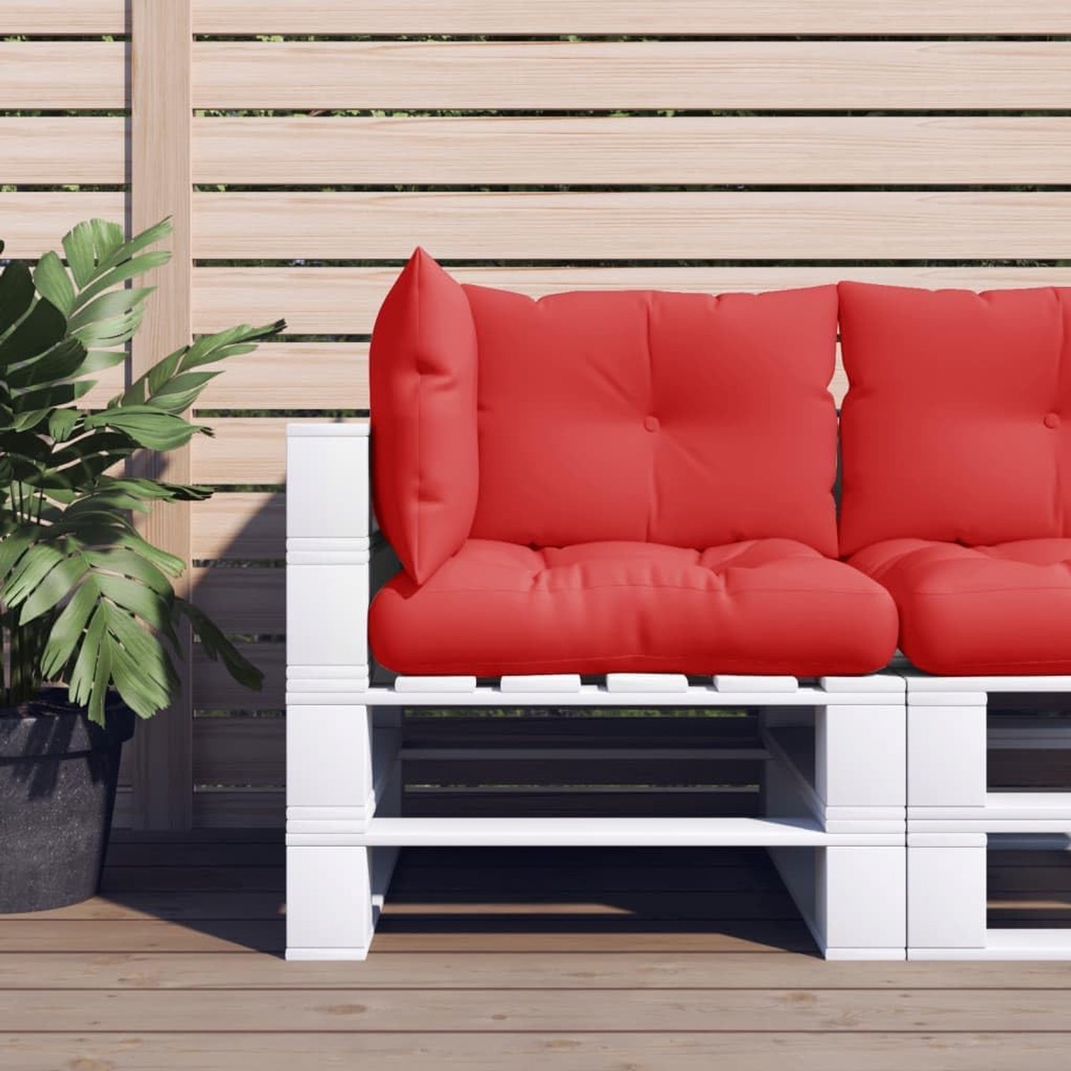 3-delige palletkussenset in rood van duurzaam polyesterweefsel voor tuinkussens en outdoormeubels met zachte holle vezelvulling en snelle reiniging