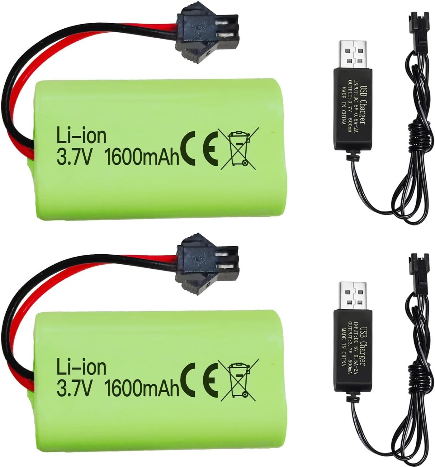 2PCS 3.7V 1600mah Li-ionenbatterij SM-2P plug met USB-oplaadkabel voor 9962 8837 RC Toy Car batterij afstandsbediening techniek auto vrachtwagen batterij