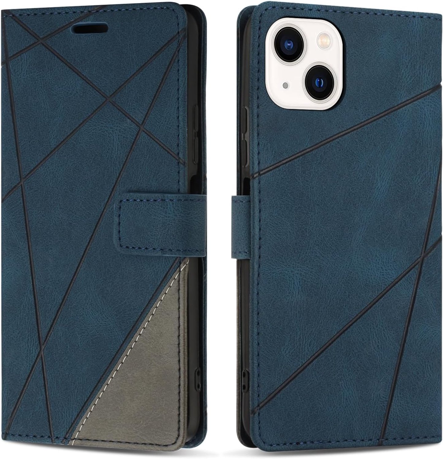 Hoesje voor iPhone 13, Premium Lederen Portemonnee Beschermhoes Telefoonhoesjes met Kaartenvakken Beschermhoesje voor iPhone 13, Blauw