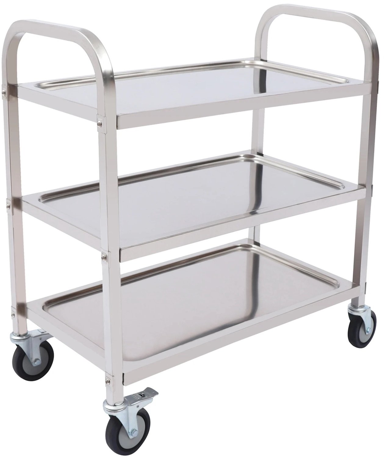 Tremeo RVS Keukentrolley op wielen - Keukenwagen - Serveerwagen - 3 Etages - 4 Zwenkwielen met rem - Zilverkleurig - 75x40x83 cm