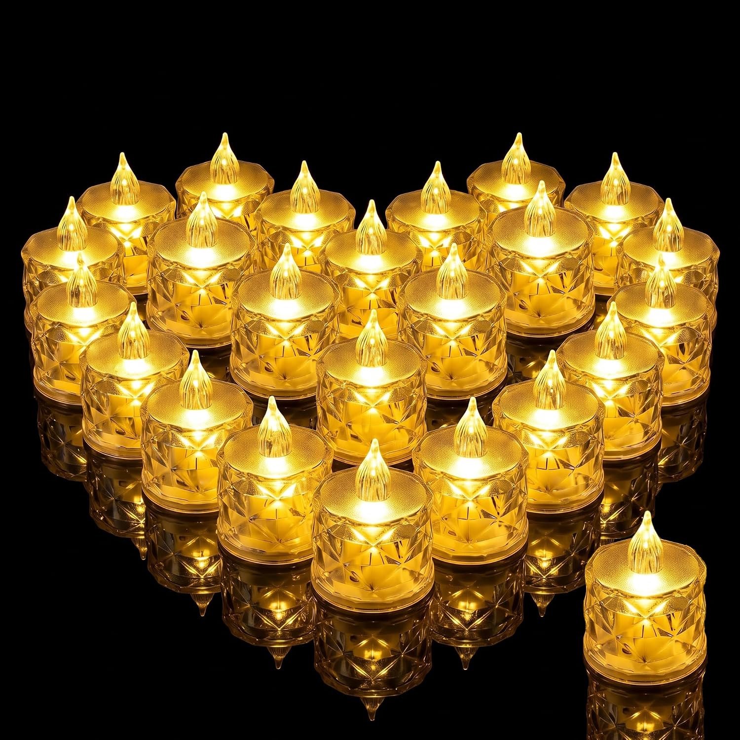 Theelichtjes 24 Stuks,Flikkerende LED Kaarsen Zonder Vlam,LED Waxinelichtjes op Batterijen,Kristal Diamant Design,Warm Wit voor Bruiloft,Kerst,Tafeldecoratie,Feest en Woondecoratie